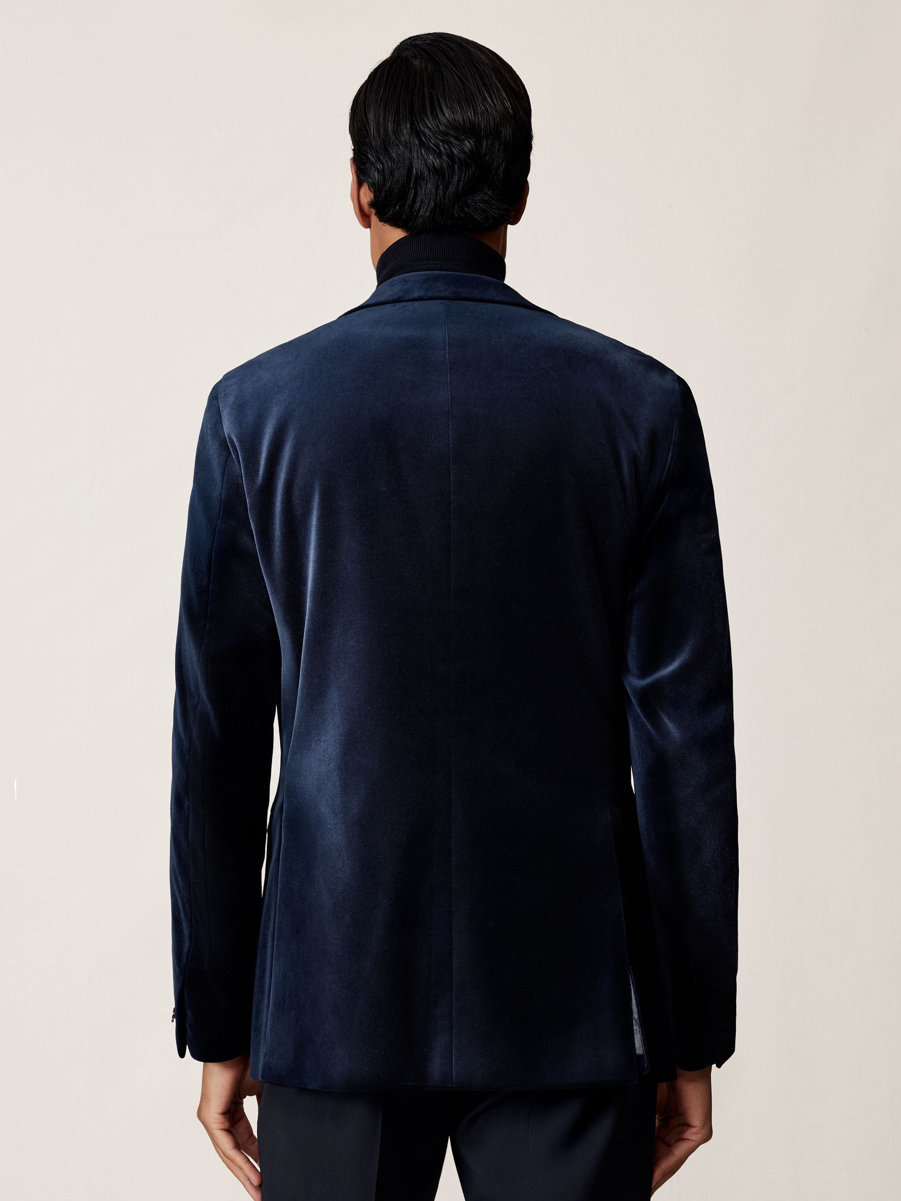 Single-Breasted Velvet Blazer Slim-Fit in Navy