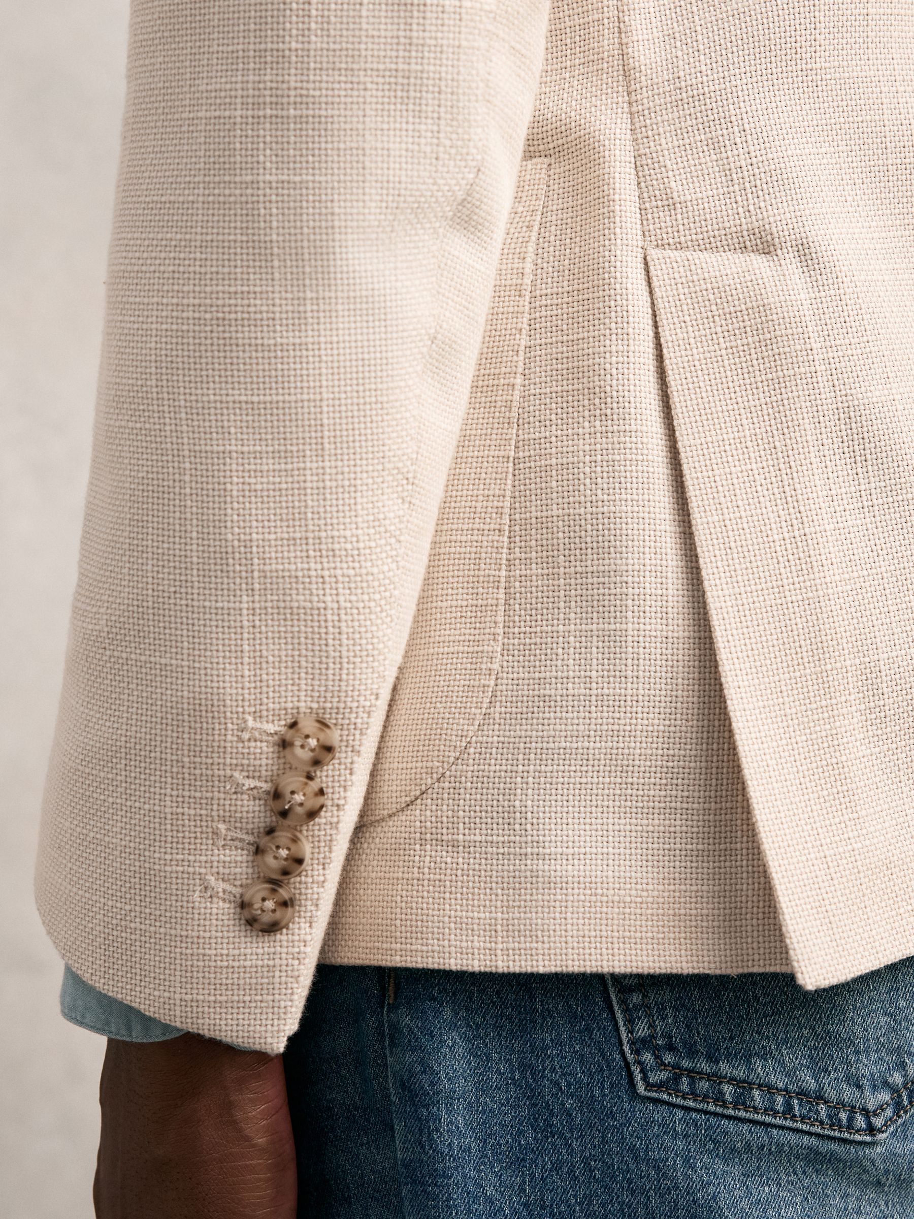 Slim Fit Single Breasted Textured Blazer with Cotton in Stone