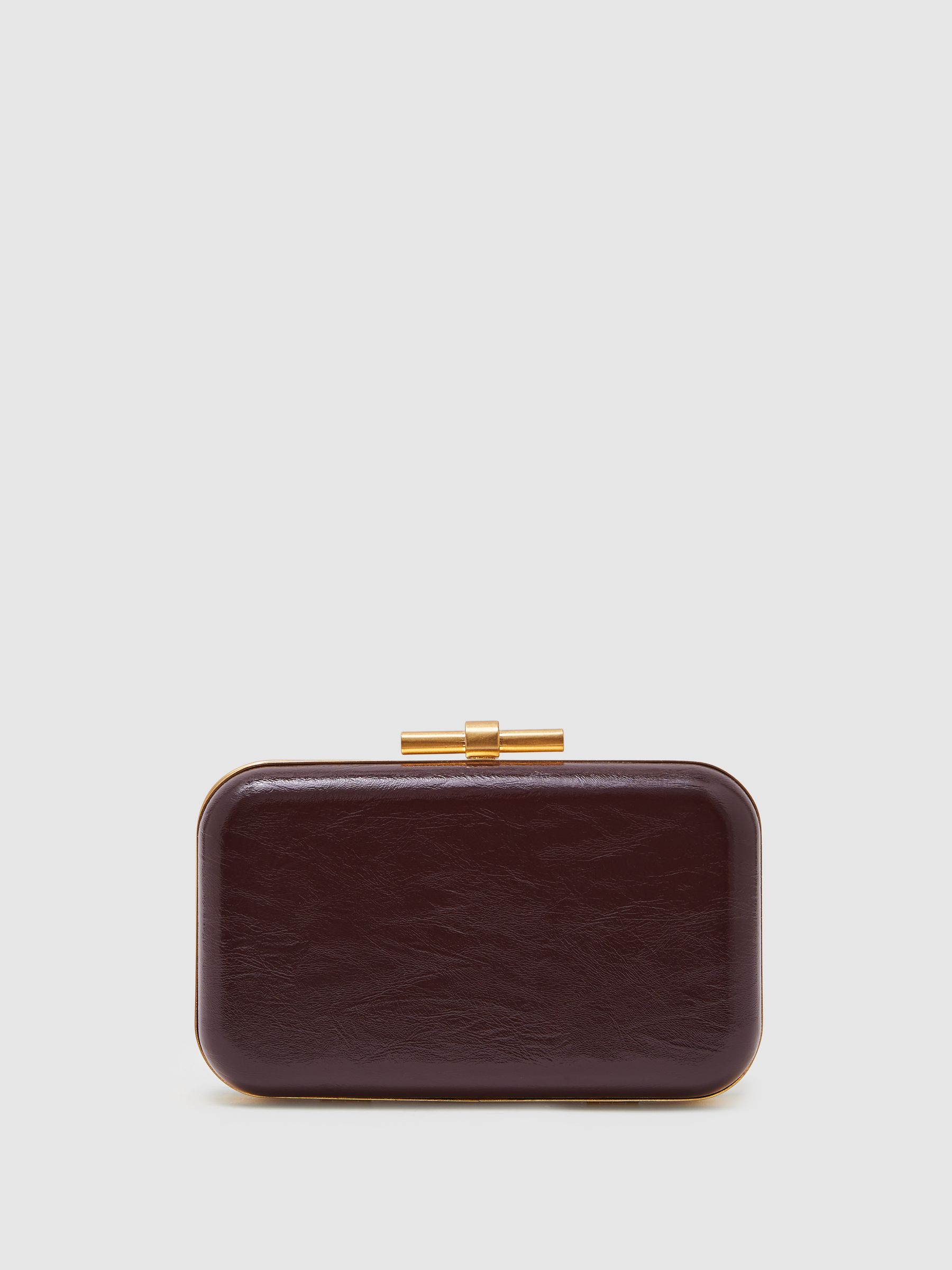 Patent Box Clutch Bag in Burgundy