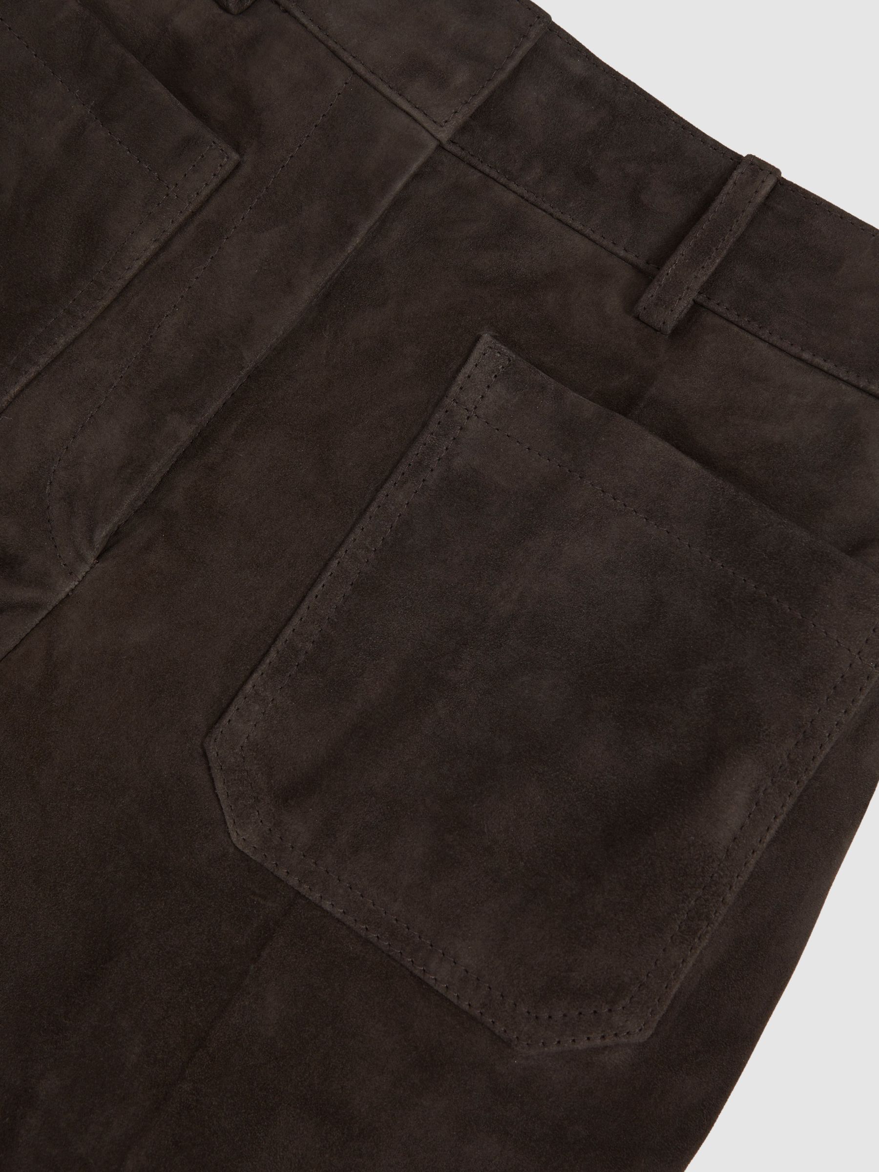 Suede High-Rise Flared Trousers in Chocolate Brown