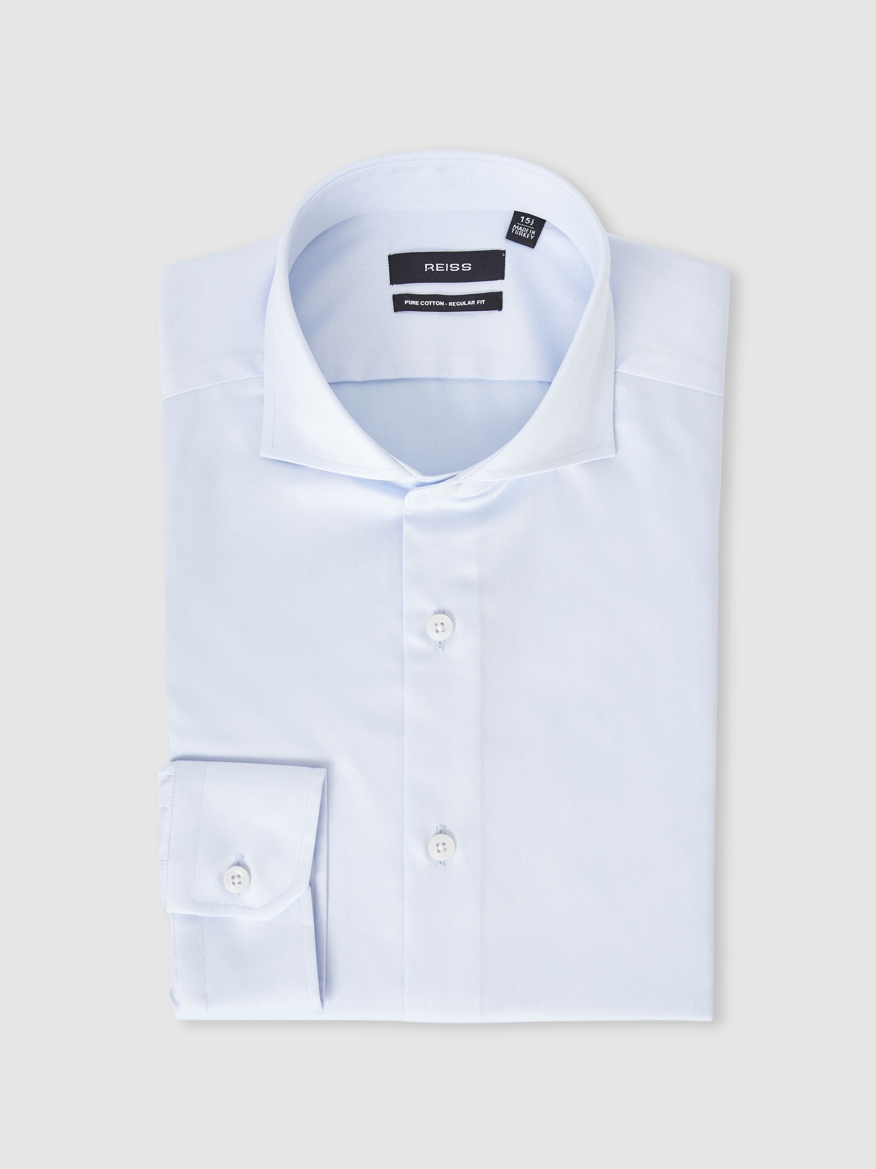 Regular Fit Two-Fold Cotton Shirt in Soft Blue