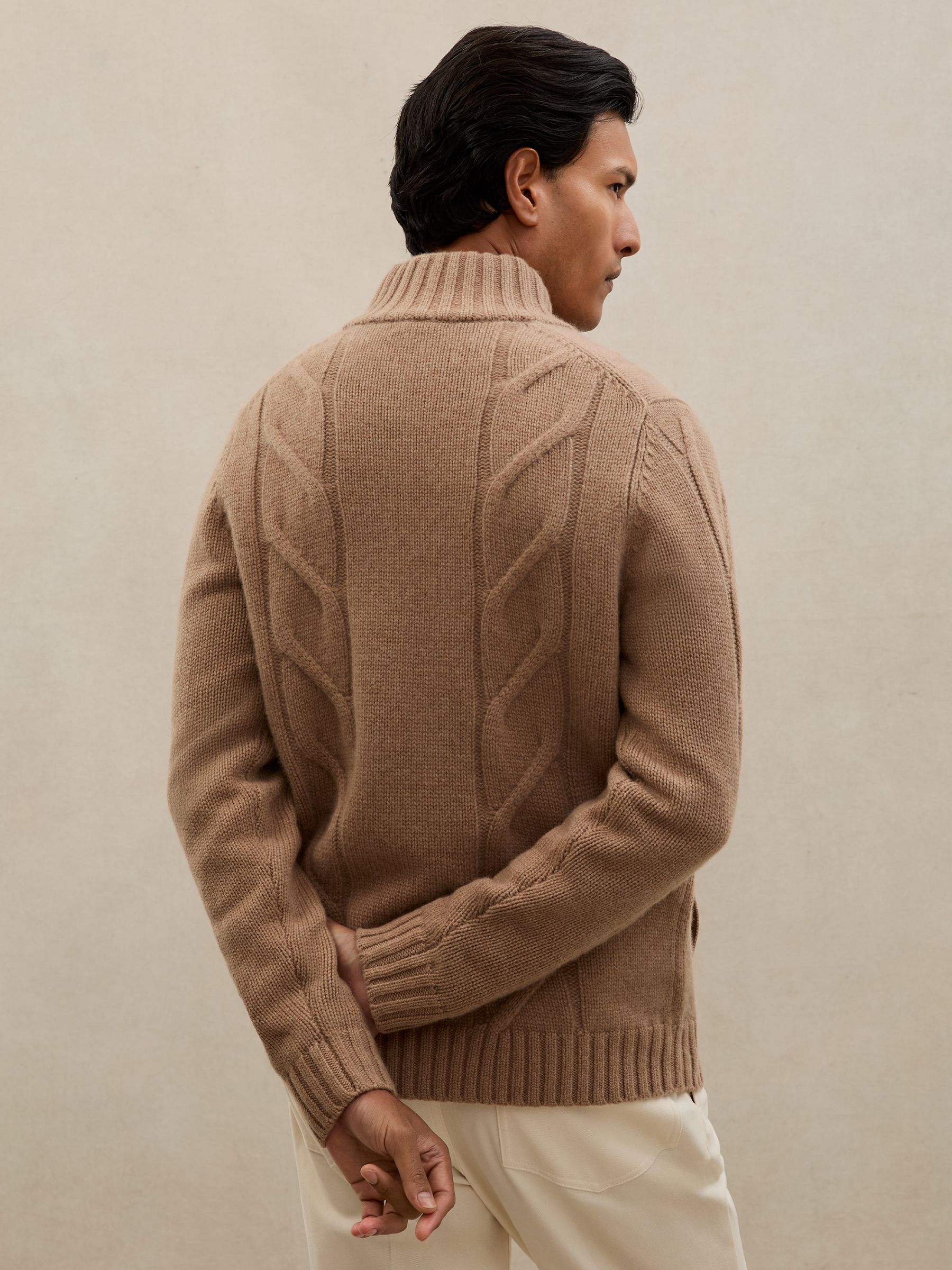 Atelier 100% Cashmere Cable Cardigan in Camel Brown