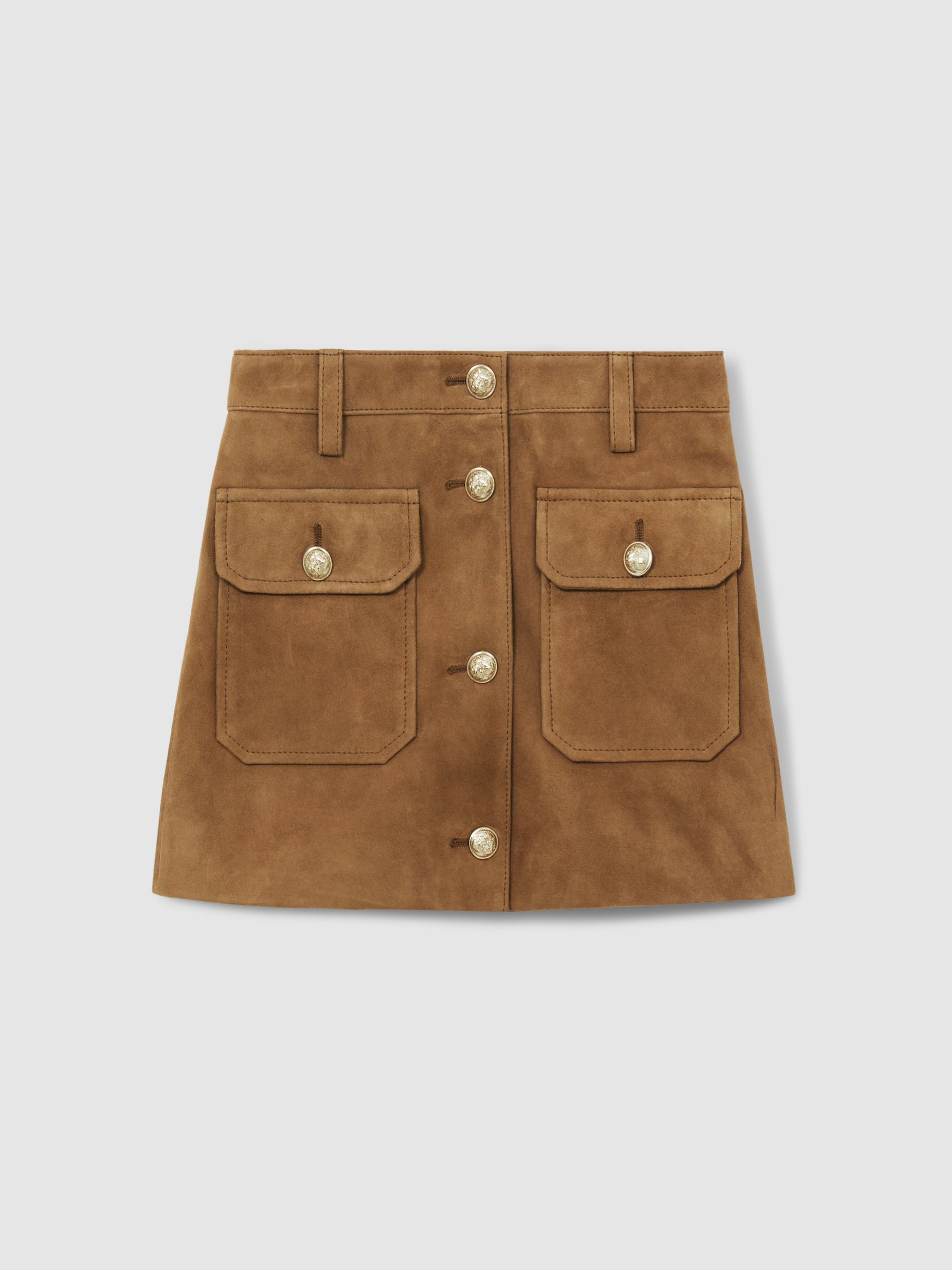 9-13 yrs Suede Flap Pocket Skirt in Tan