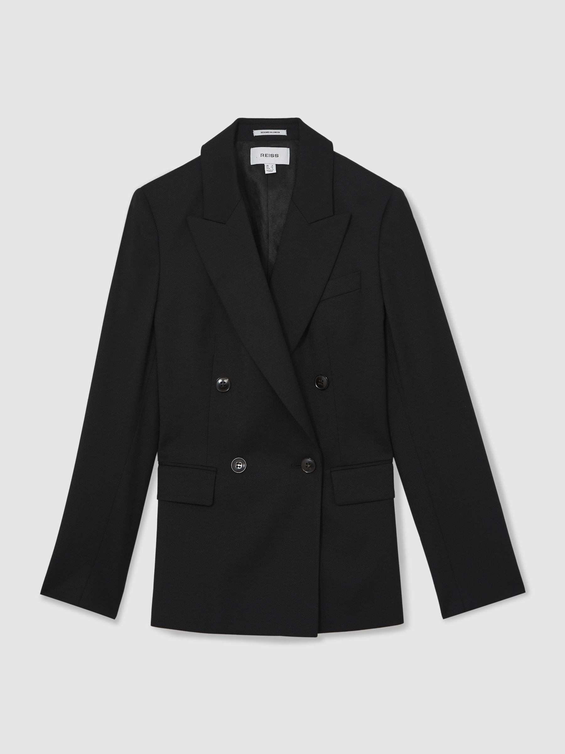 Petite Wool Blend Double Breasted Suit Blazer in Black
