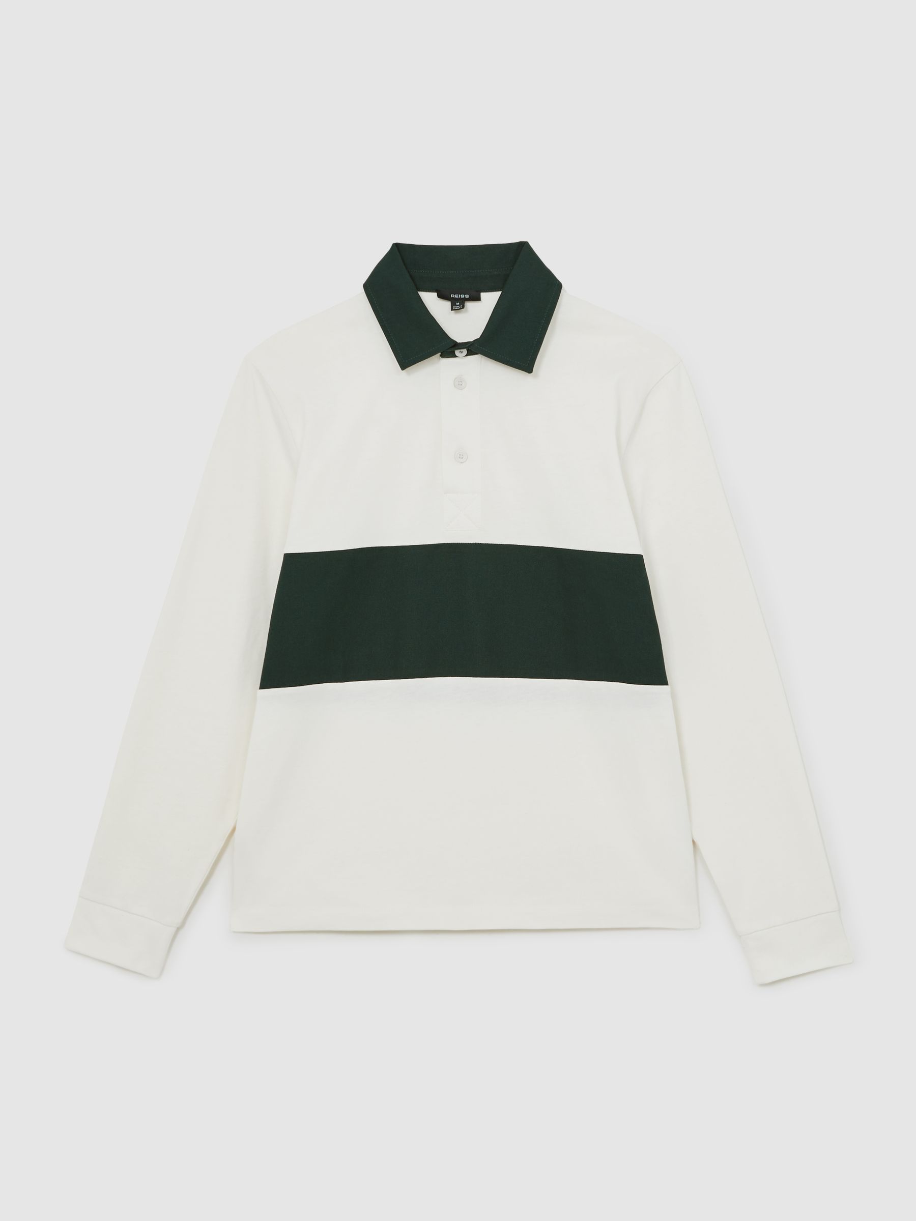 Cotton Colourblock Rugby Shirt in White/Green
