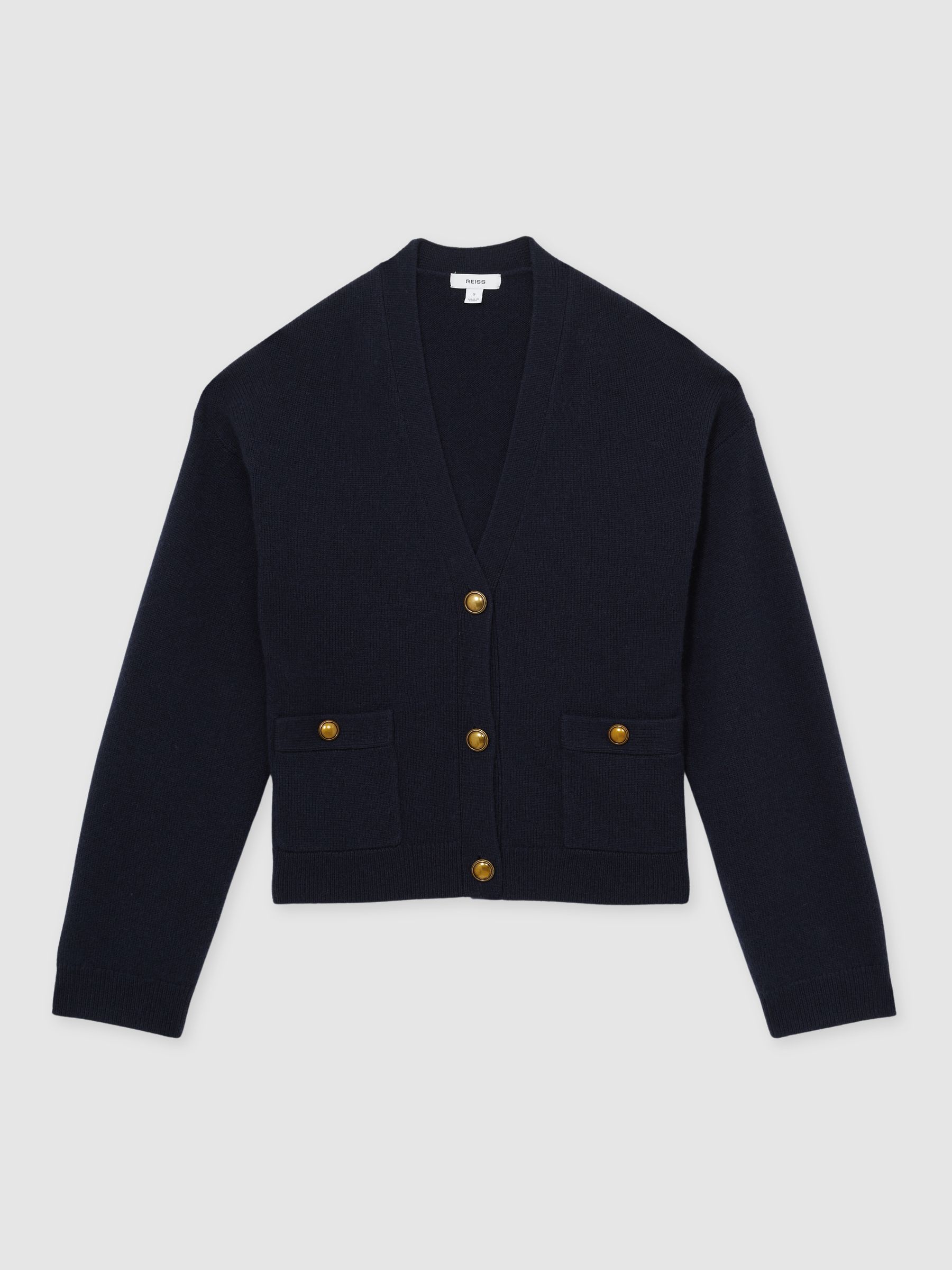 Wool-Cashmere Button Cardigan in Navy