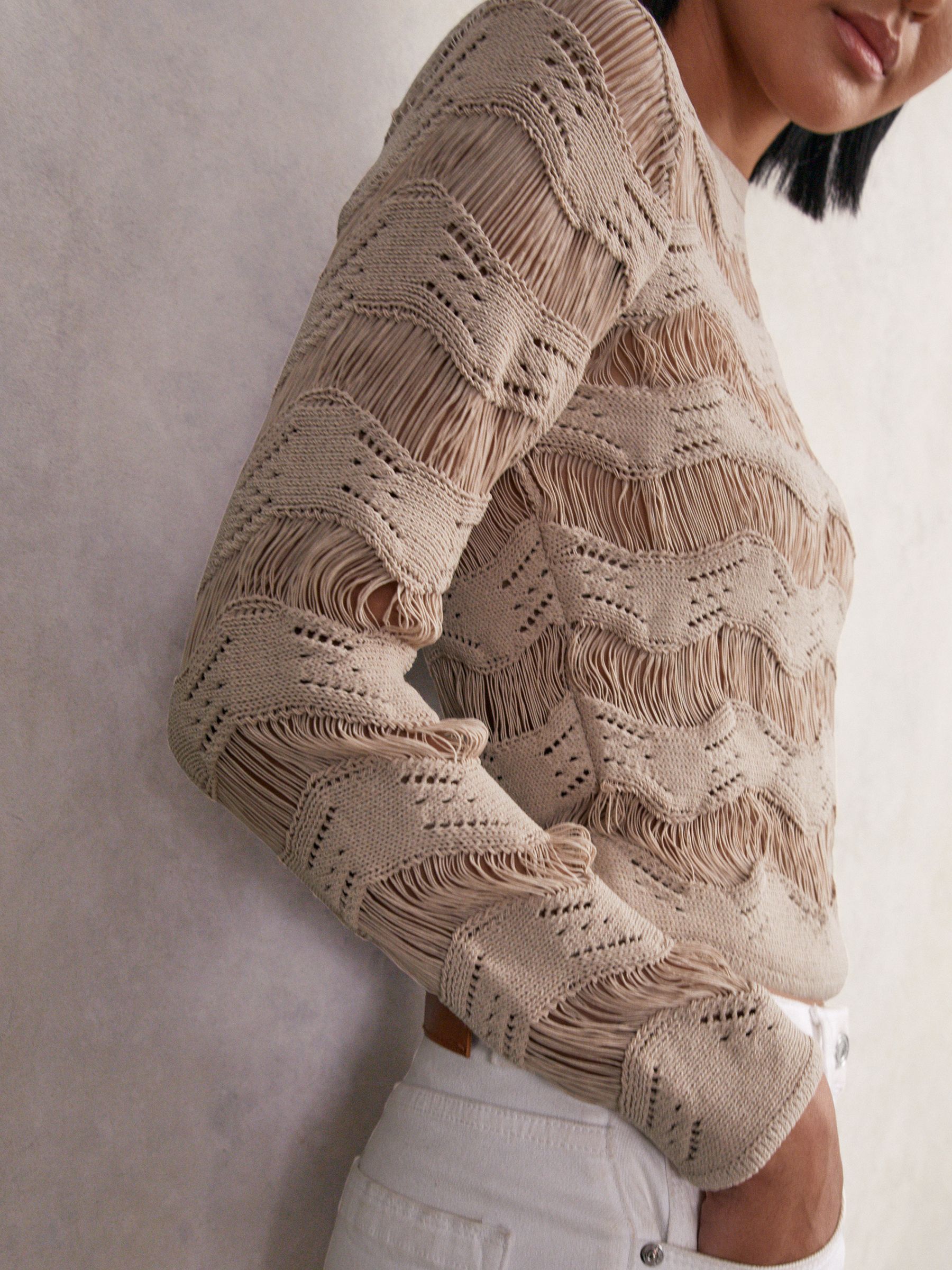 Cotton Blend Ladder Knit Top in Taupe Neutral