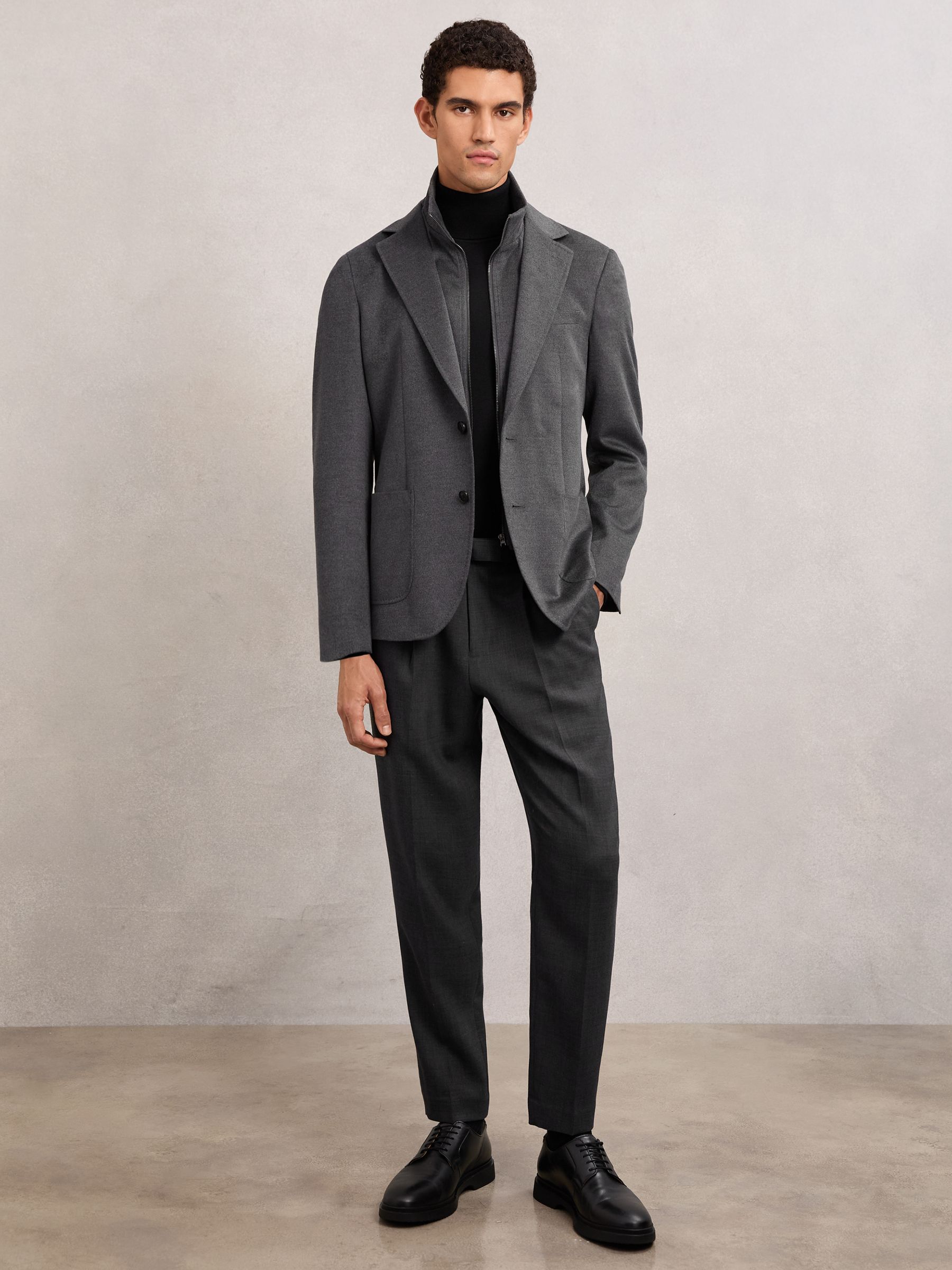 Single-Breasted Blazer With Gilet Insert Tailored-Fit in Charcoal