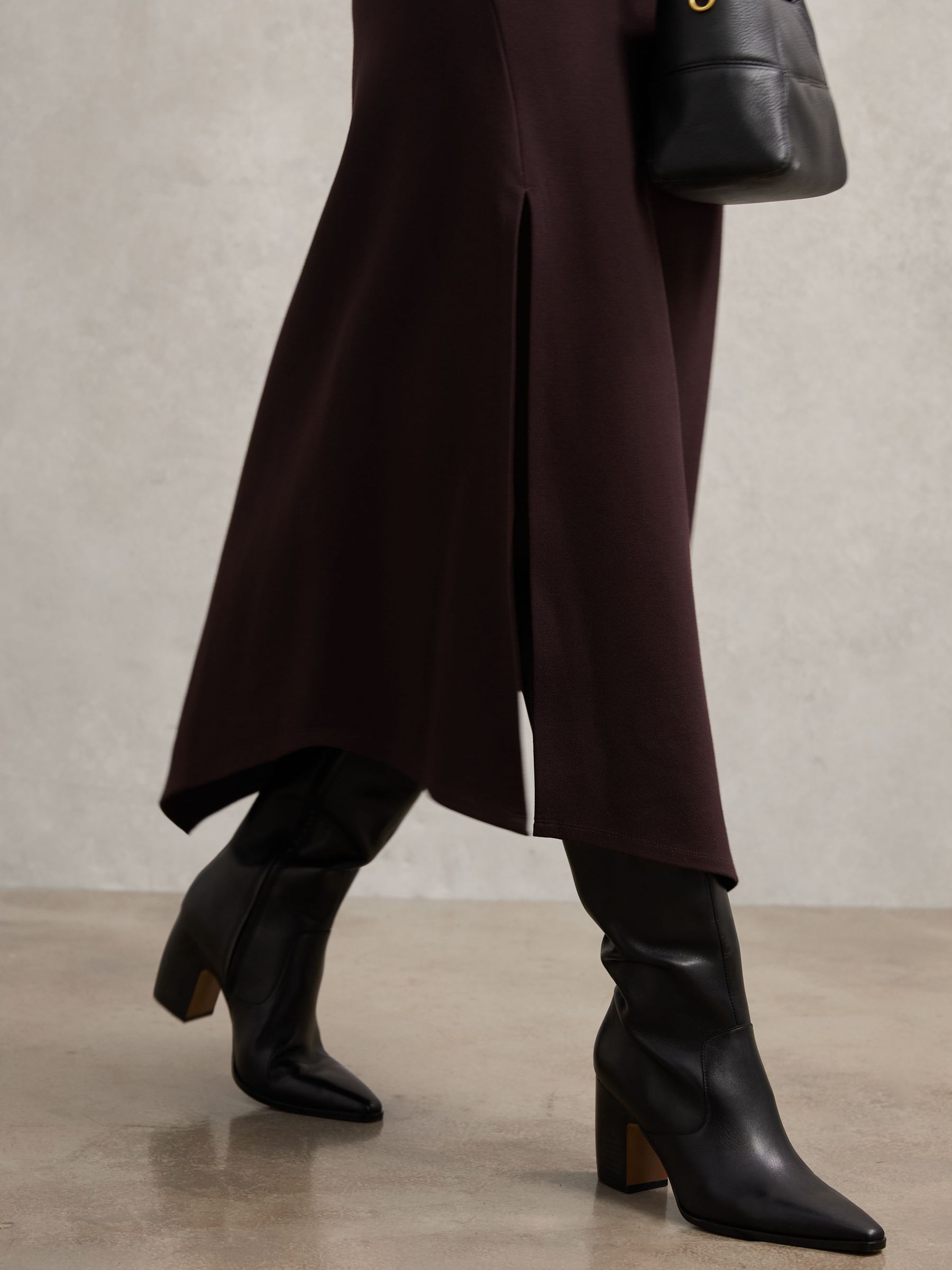 Leather Knee-High Block-Heel Boots in Black