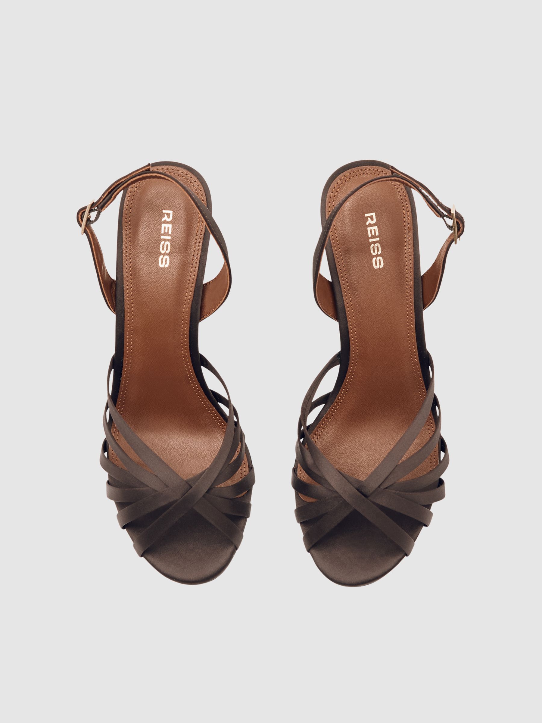 Satin Cross-Strap Heeled Sandals in Chocolate