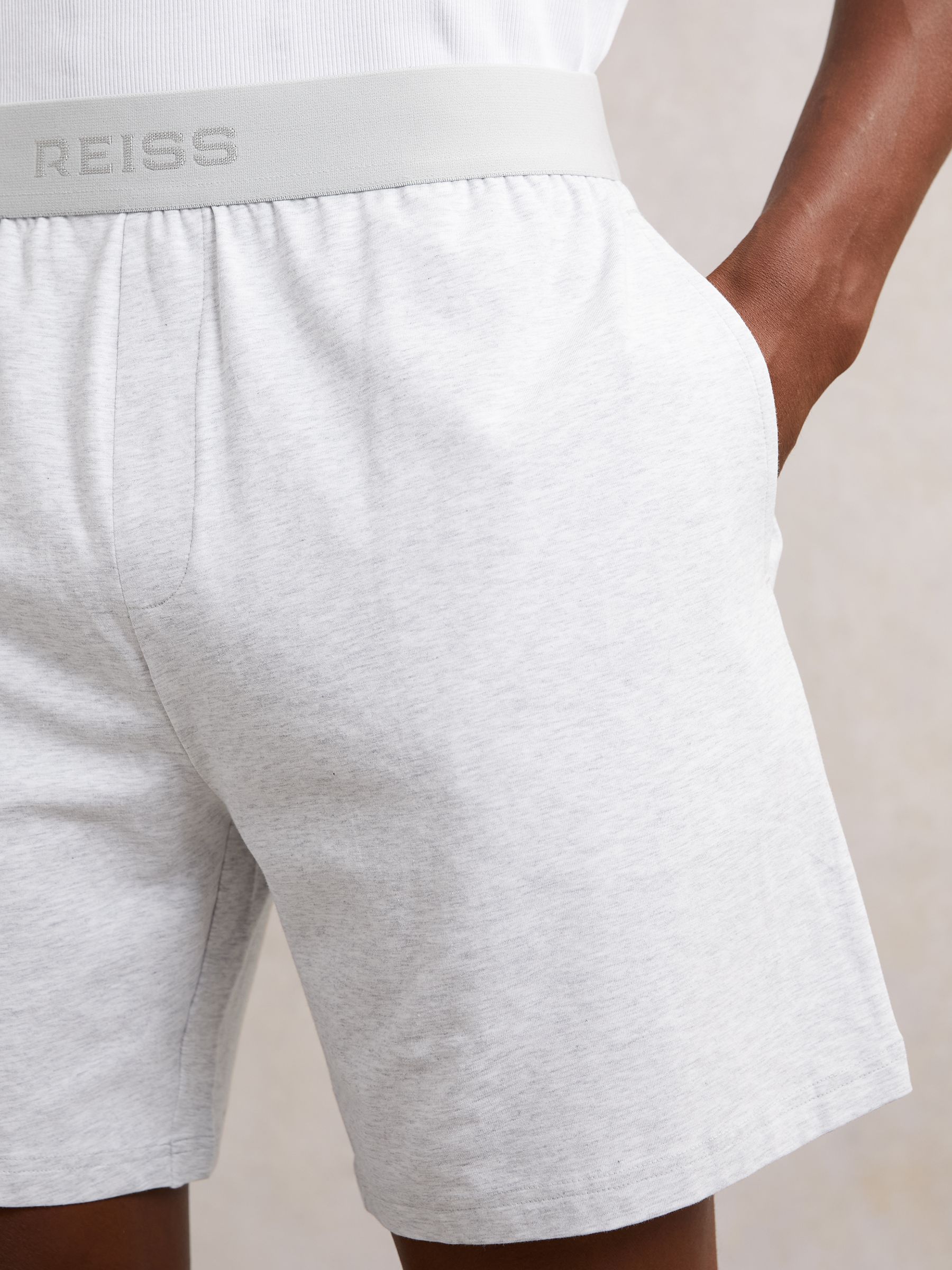 Cotton Jersey Logo-Waistband Shorts with Stretch in Soft Grey