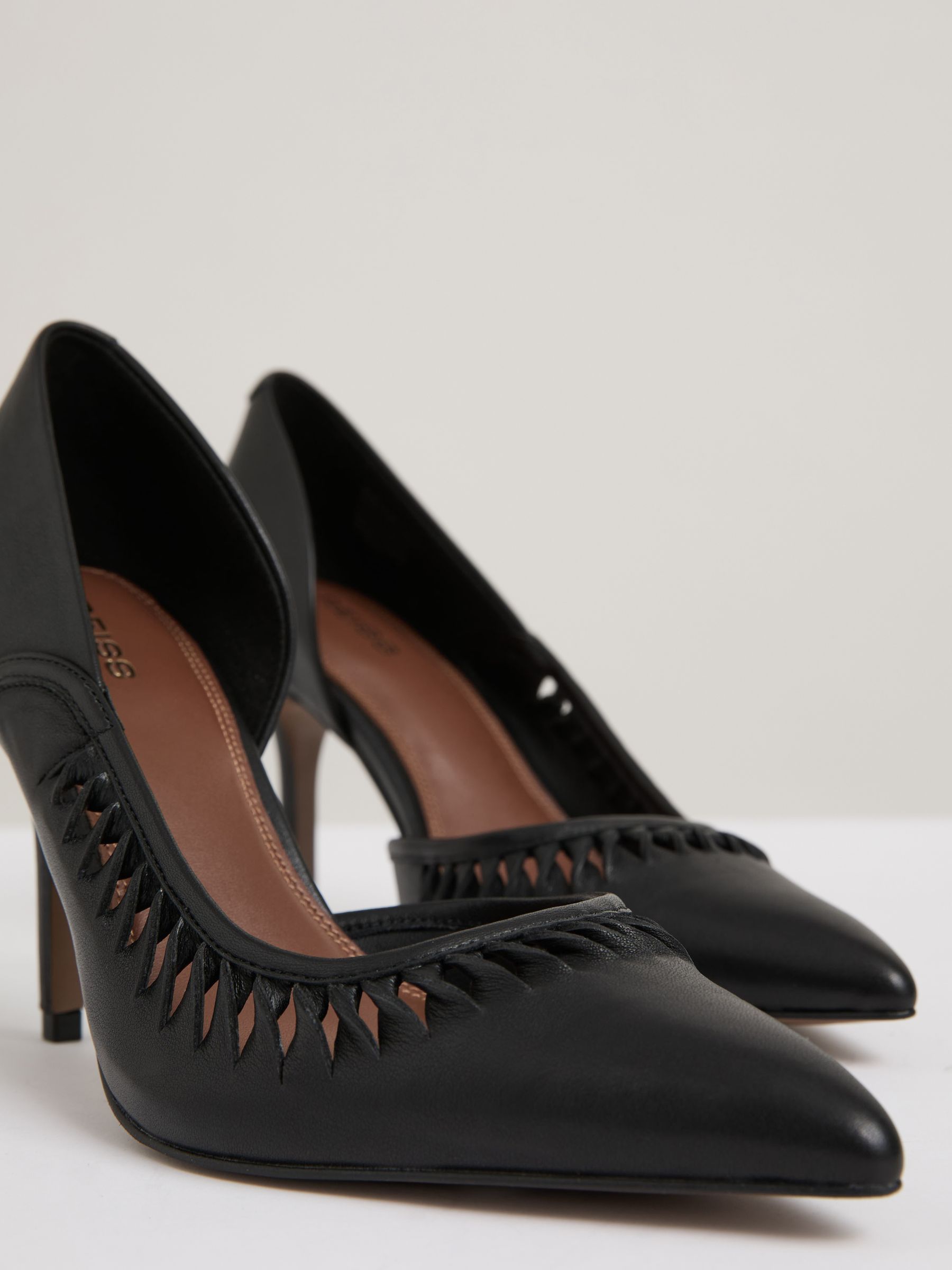 Leather Twist Detail Court Shoes in Black