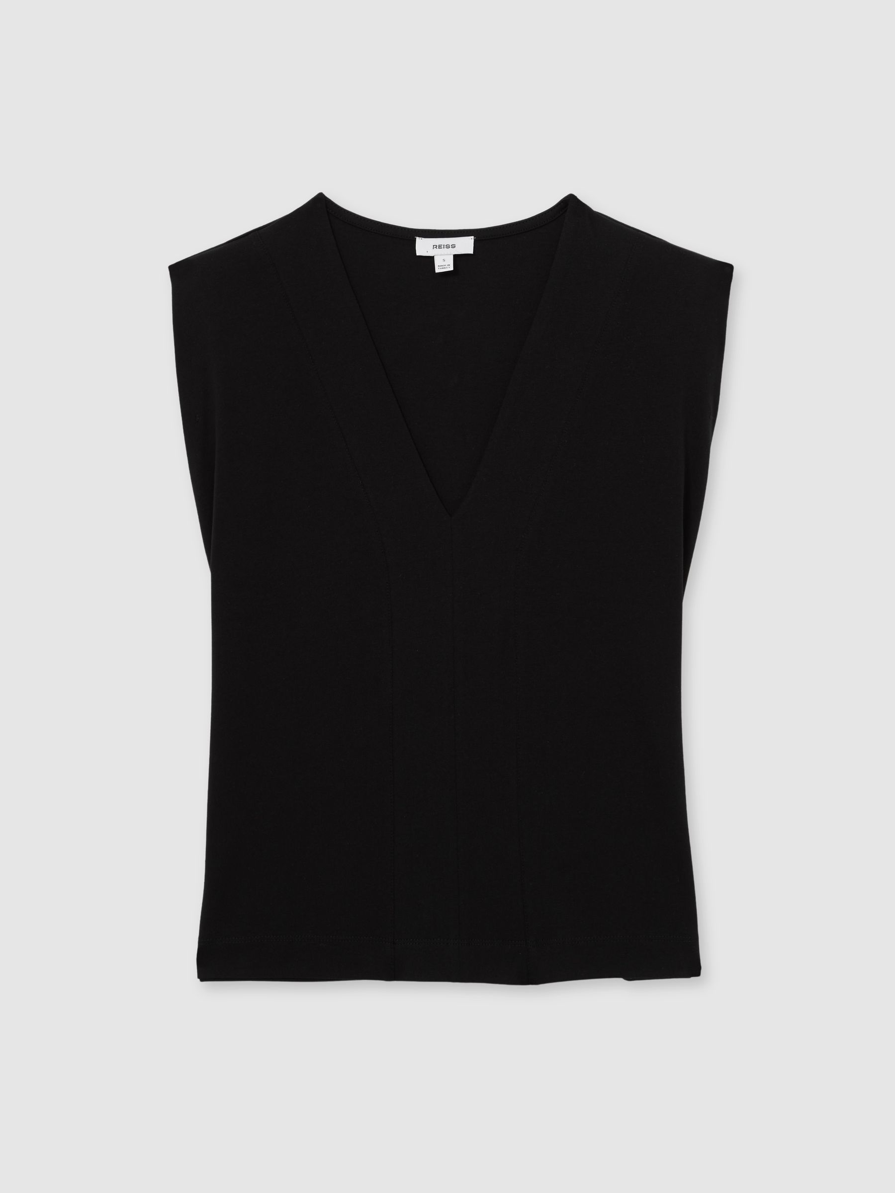 Cotton Shoulder-Pad V-Neck Top in Black