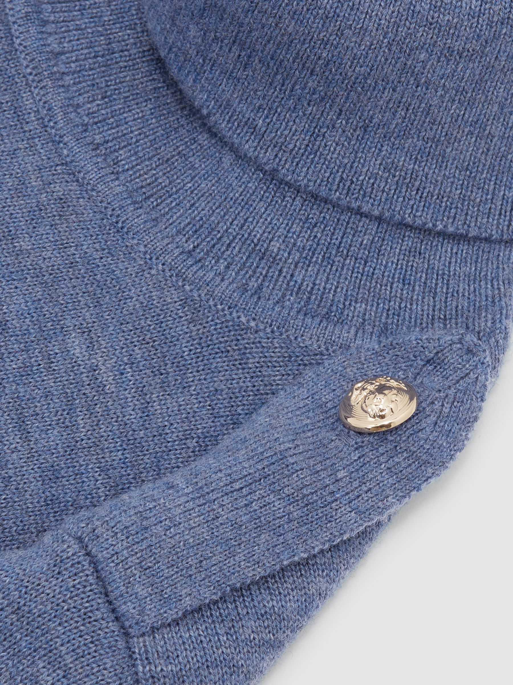Wool Epaulette Roll-Neck Jumper in Blue