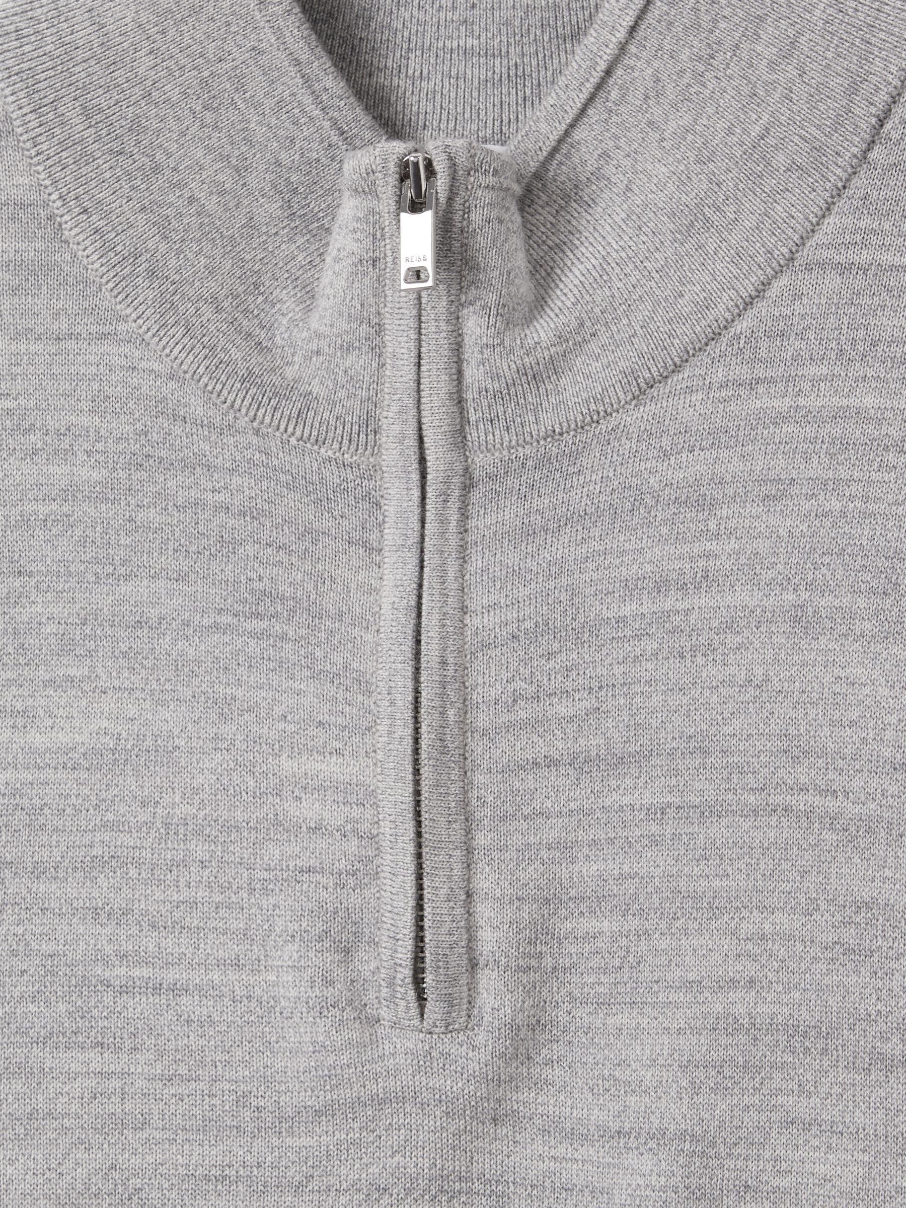 Merino Wool Half-Zip Funnel Neck Jumper in Soft Grey Mouline