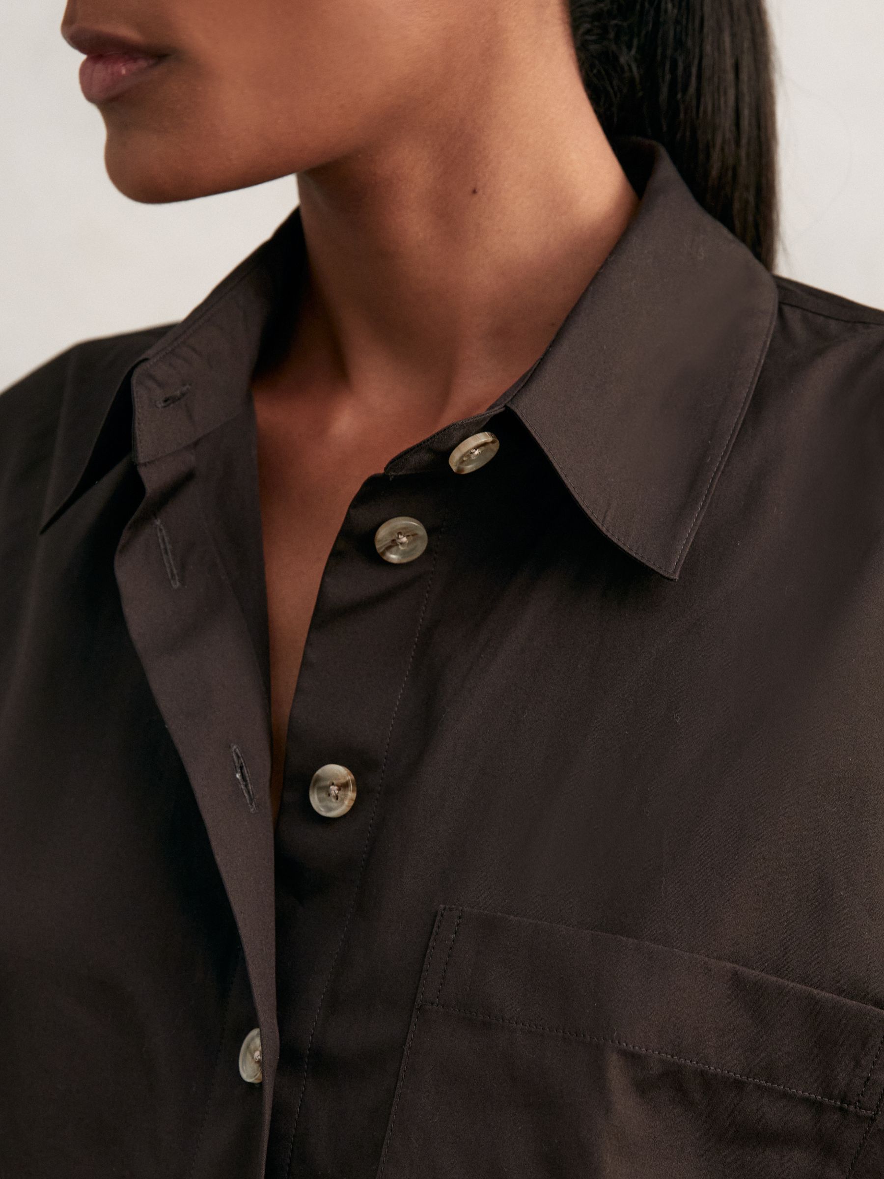 Oversize Cotton Cropped Shirt in Chocolate Brown