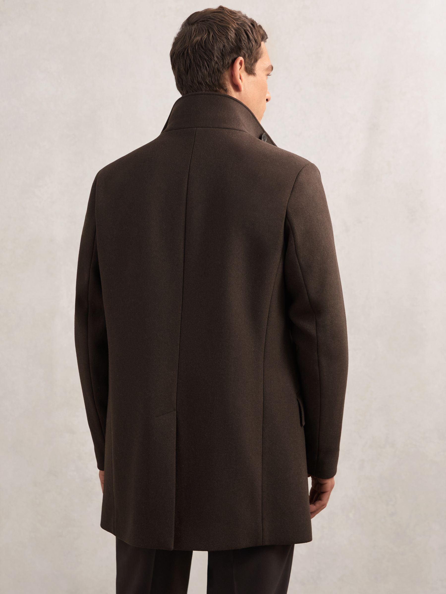 Wool-Blend Stand-Collar Coat in Brown