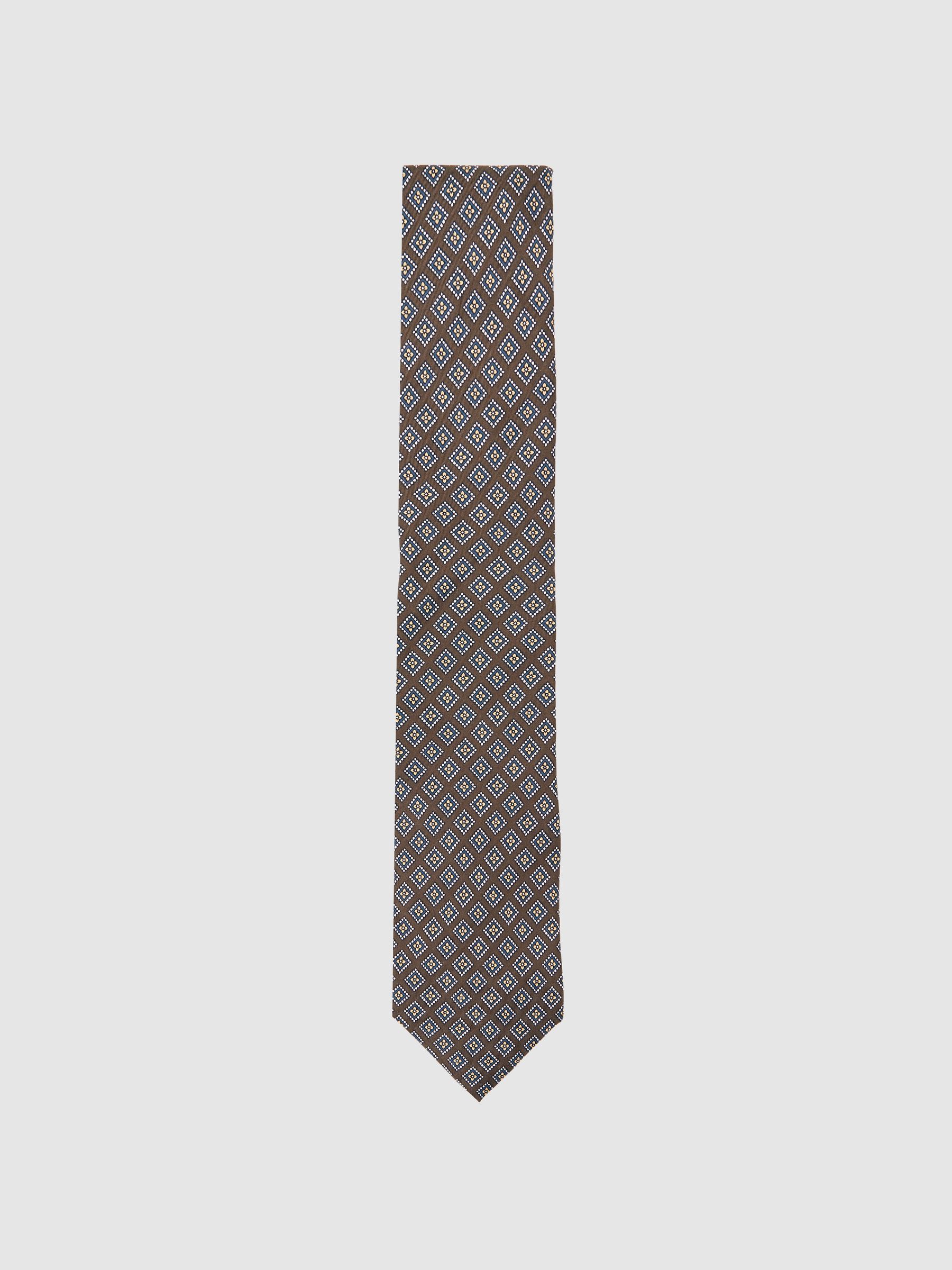 Silk Floral Medallion-Print Tie in Chocolate/Charcoal