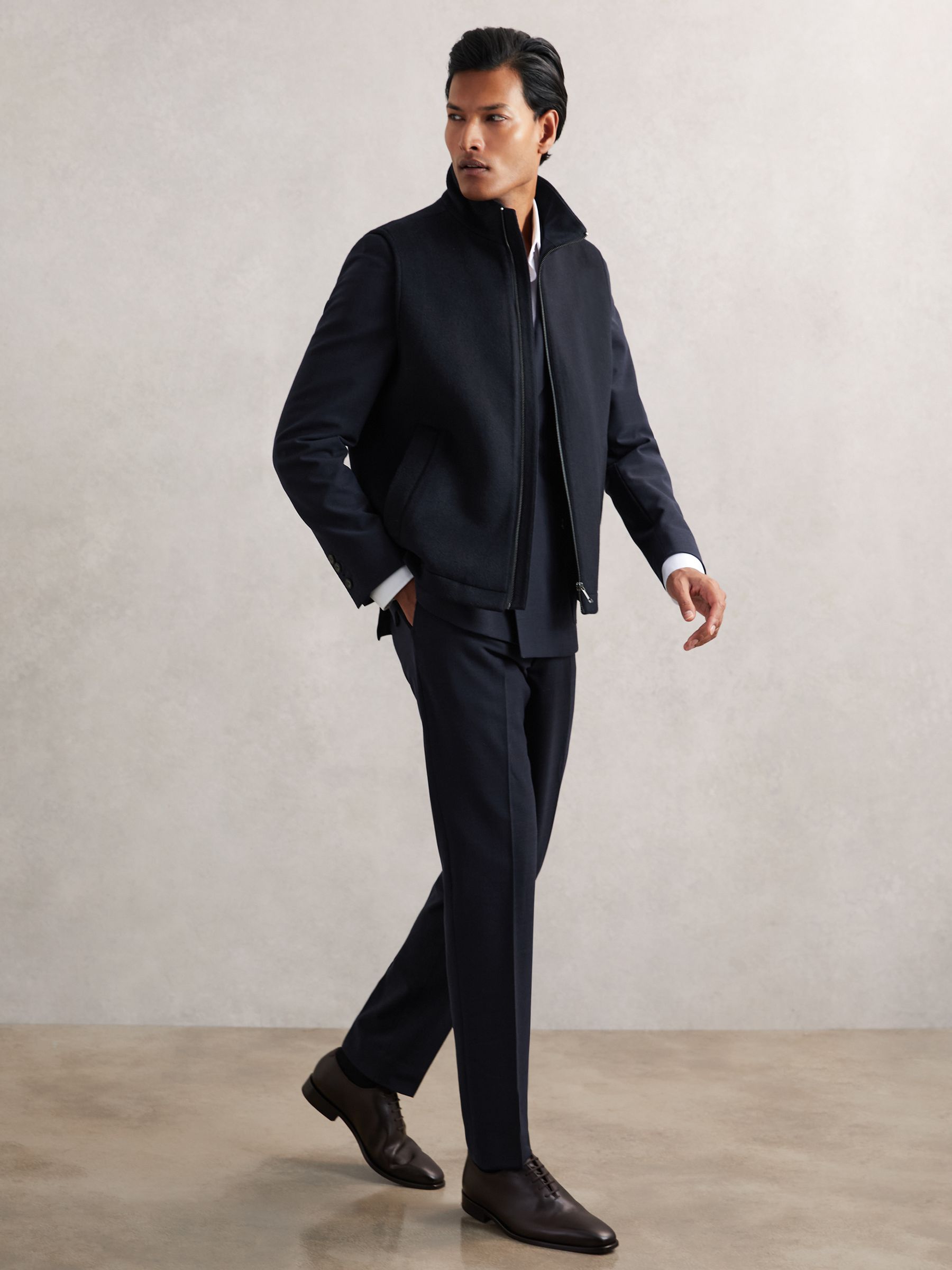 Wool-Blend Funnel-Neck Gilet in Navy