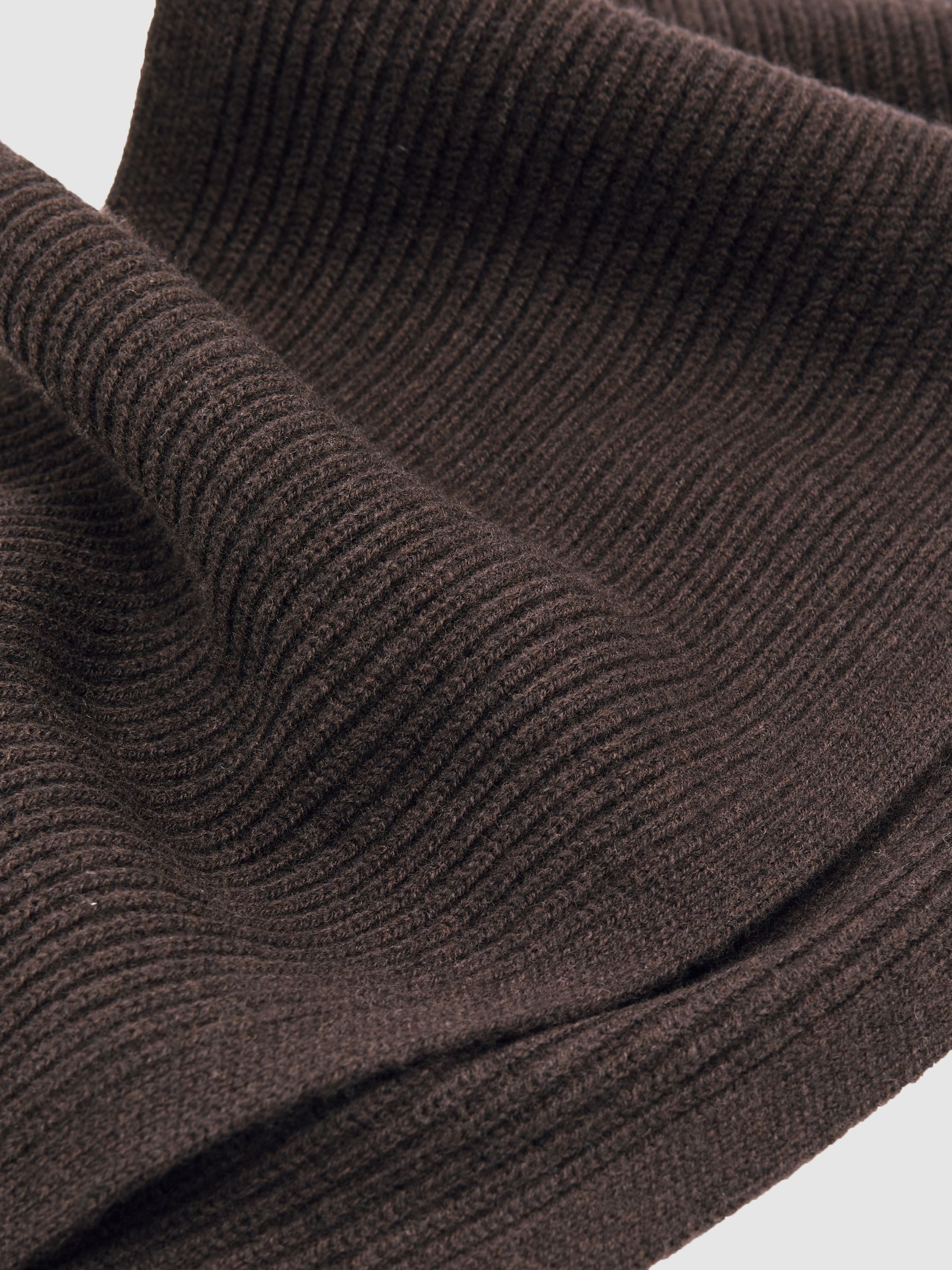 Merino Wool Rib-Knit Scarf in Chocolate Brown