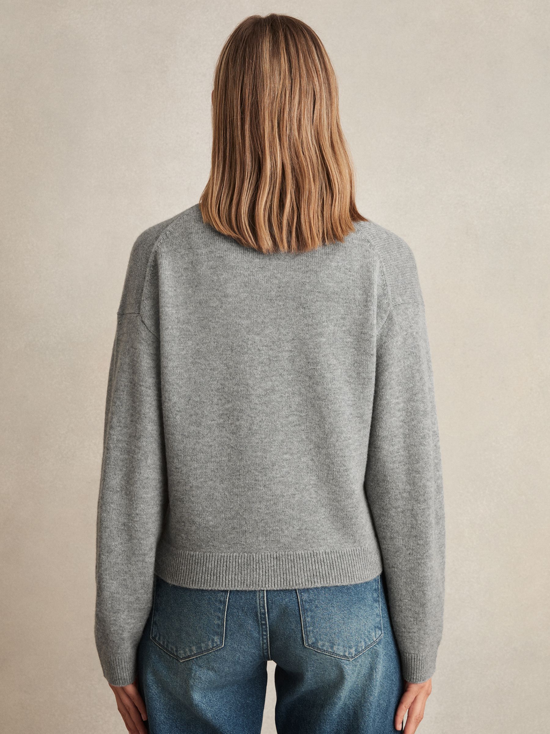 Wool-Cashmere Button Cardigan in Silver Grey