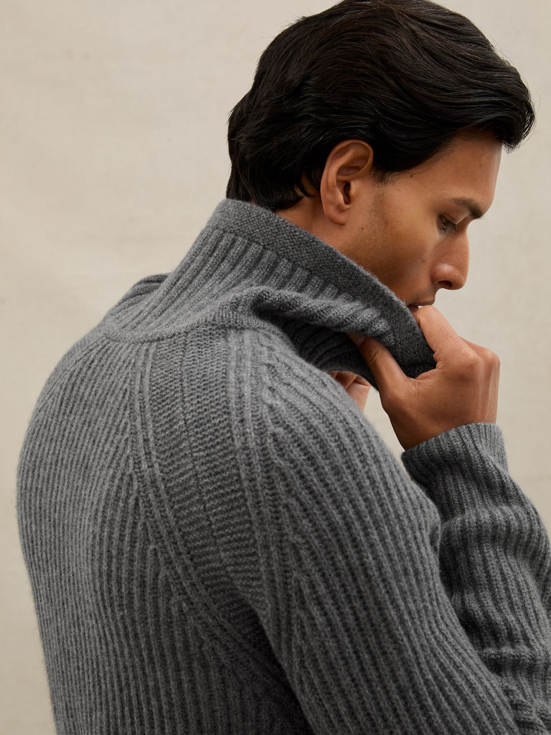 Atelier 100% Cashmere Half-Zip Jumper in Mid Grey