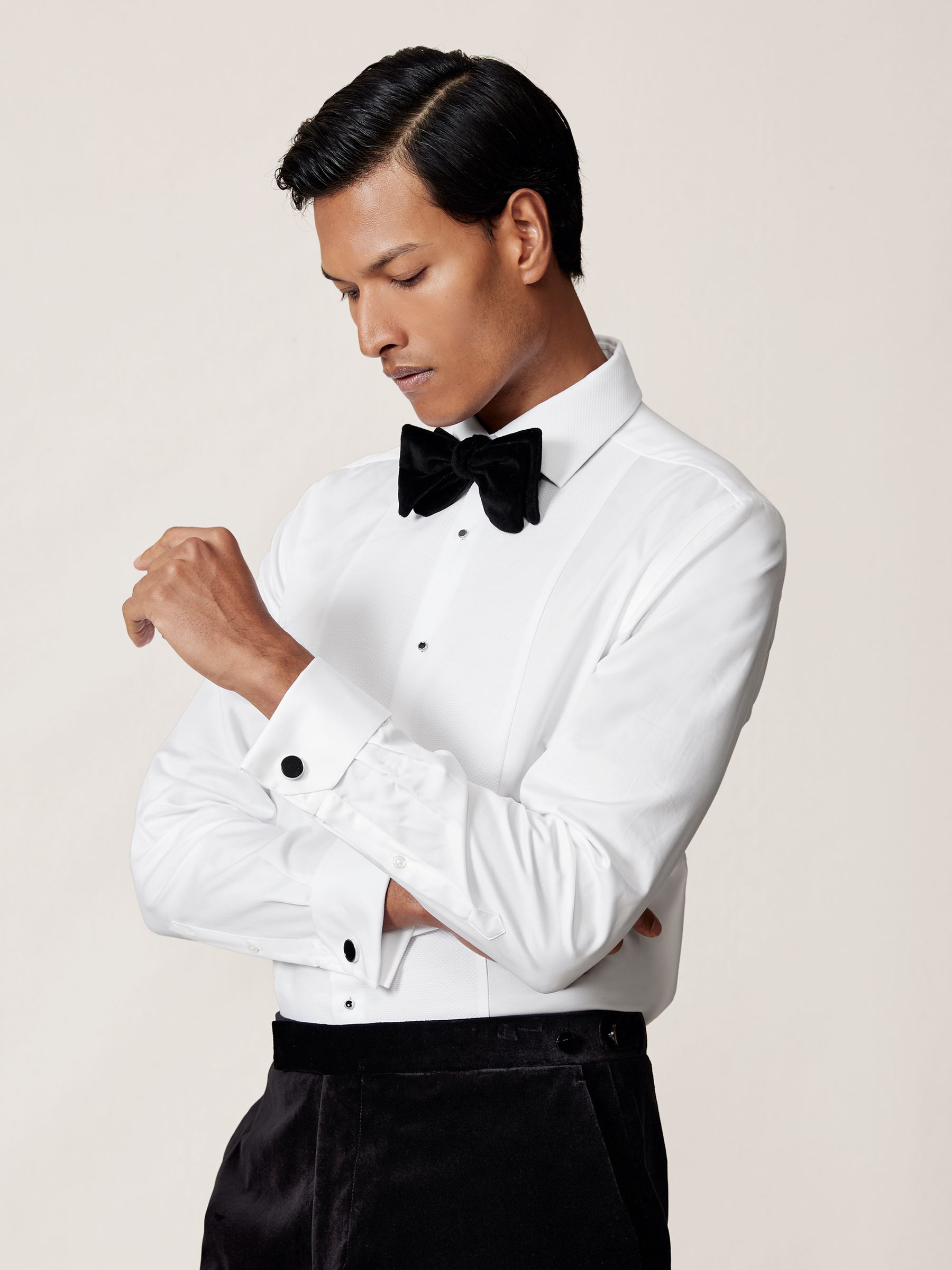 Regular Fit Cotton Double-Cuff Dinner Shirt in White