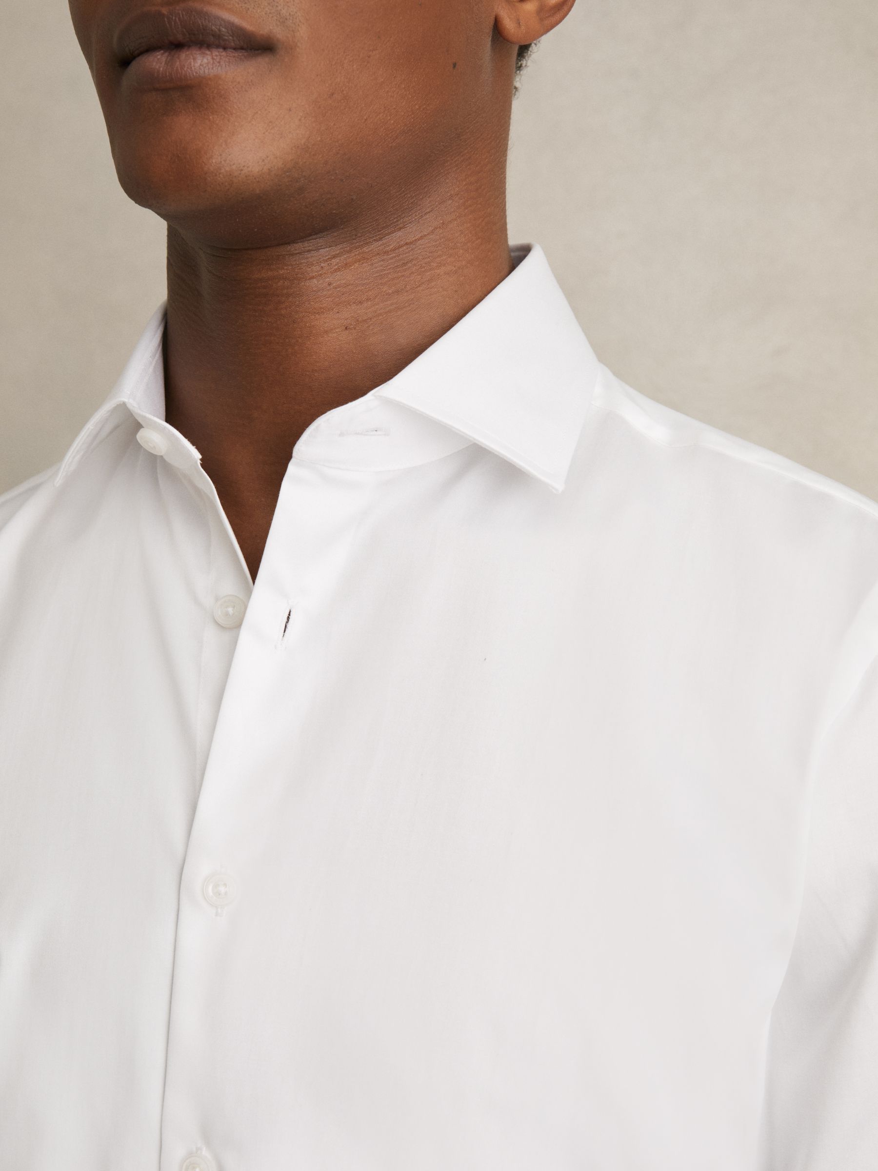 Regular Fit Cotton Sateen Striped Shirt in White