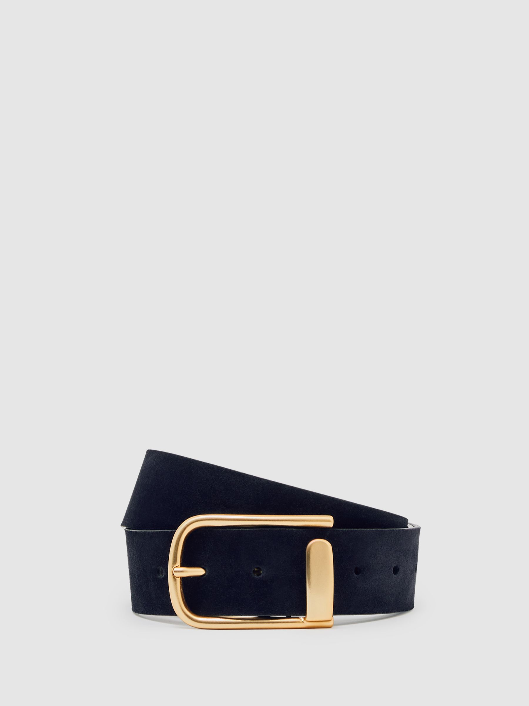 Leather Half Keeper Belt in Navy