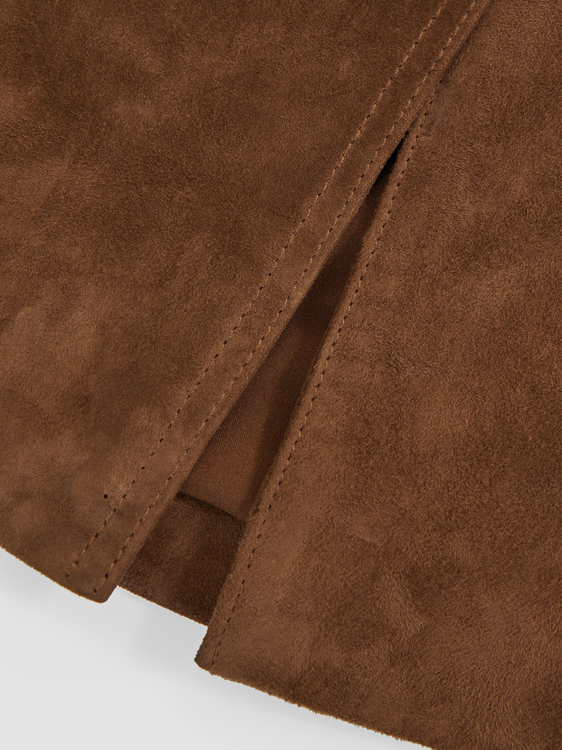 Suede Straight-Fit Midi Skirt in Tan Brown