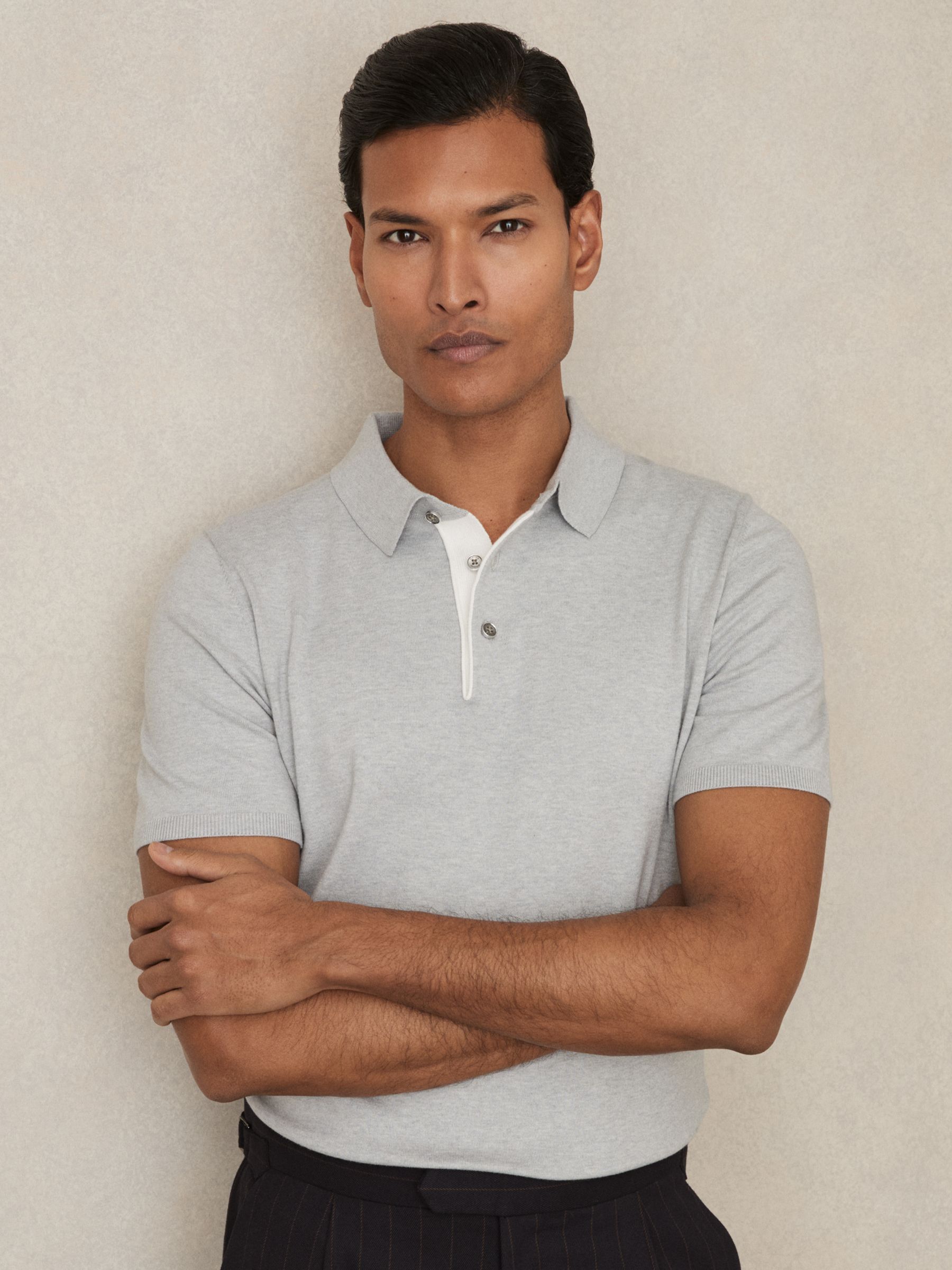 Contrast-Placket Polo Shirt With Cotton in Washed Sage Green