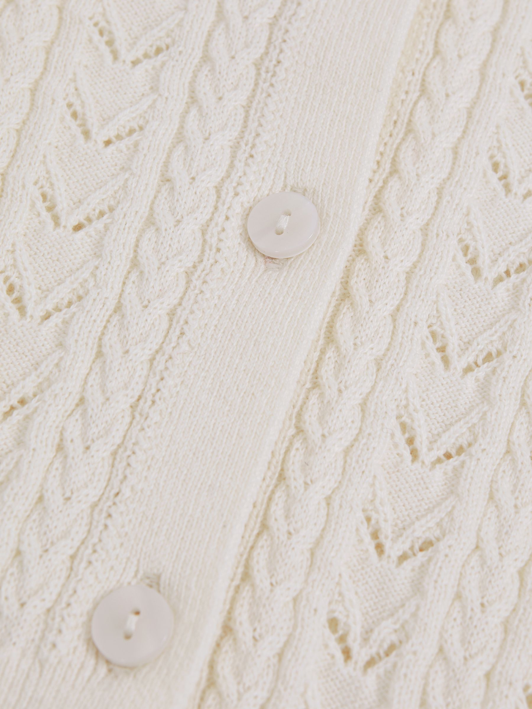 13-14 yrs Wool-Cotton Pointelle Cardigan in Ivory
