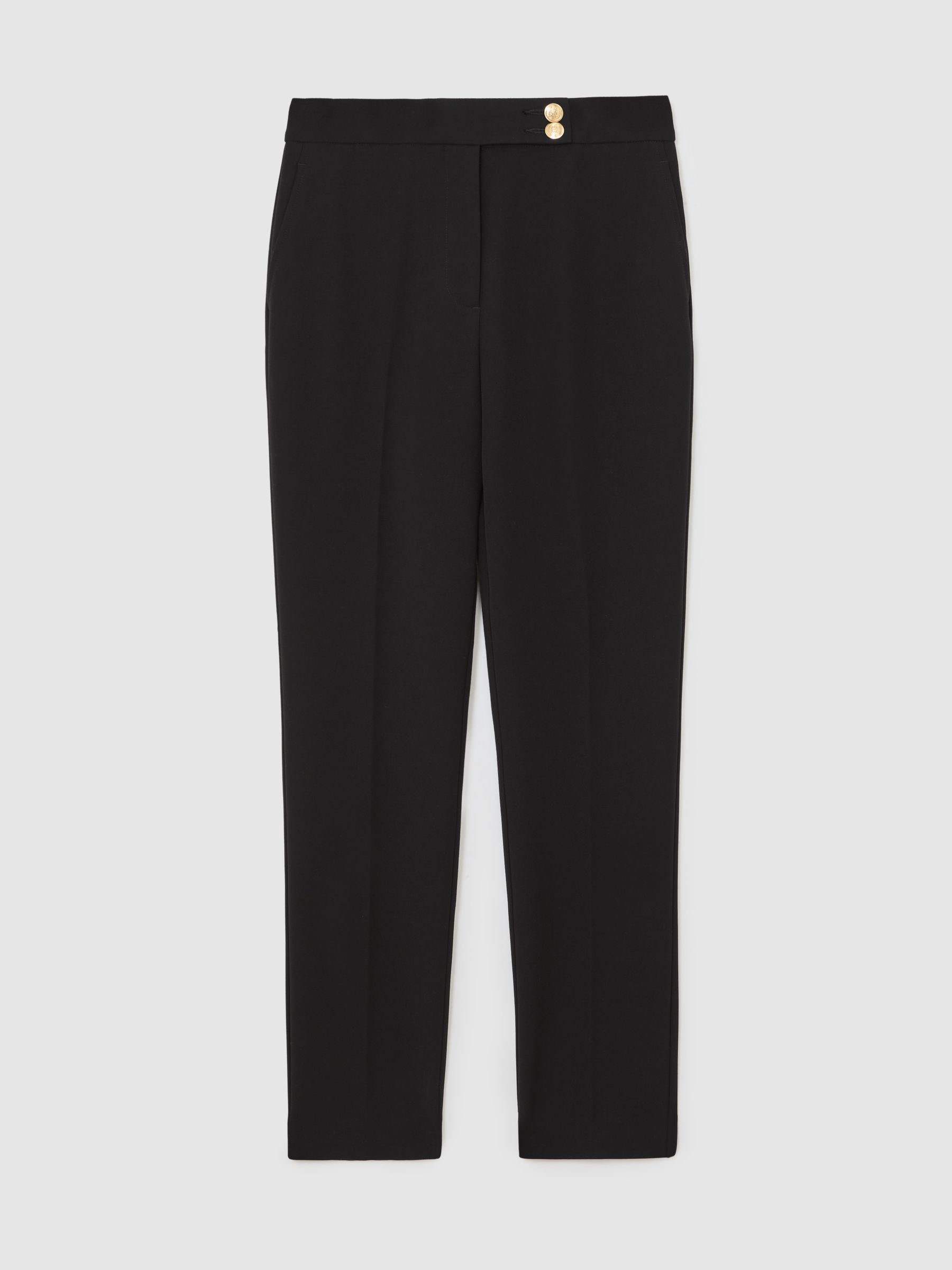 Tapered Button-Detail Trousers in Black
