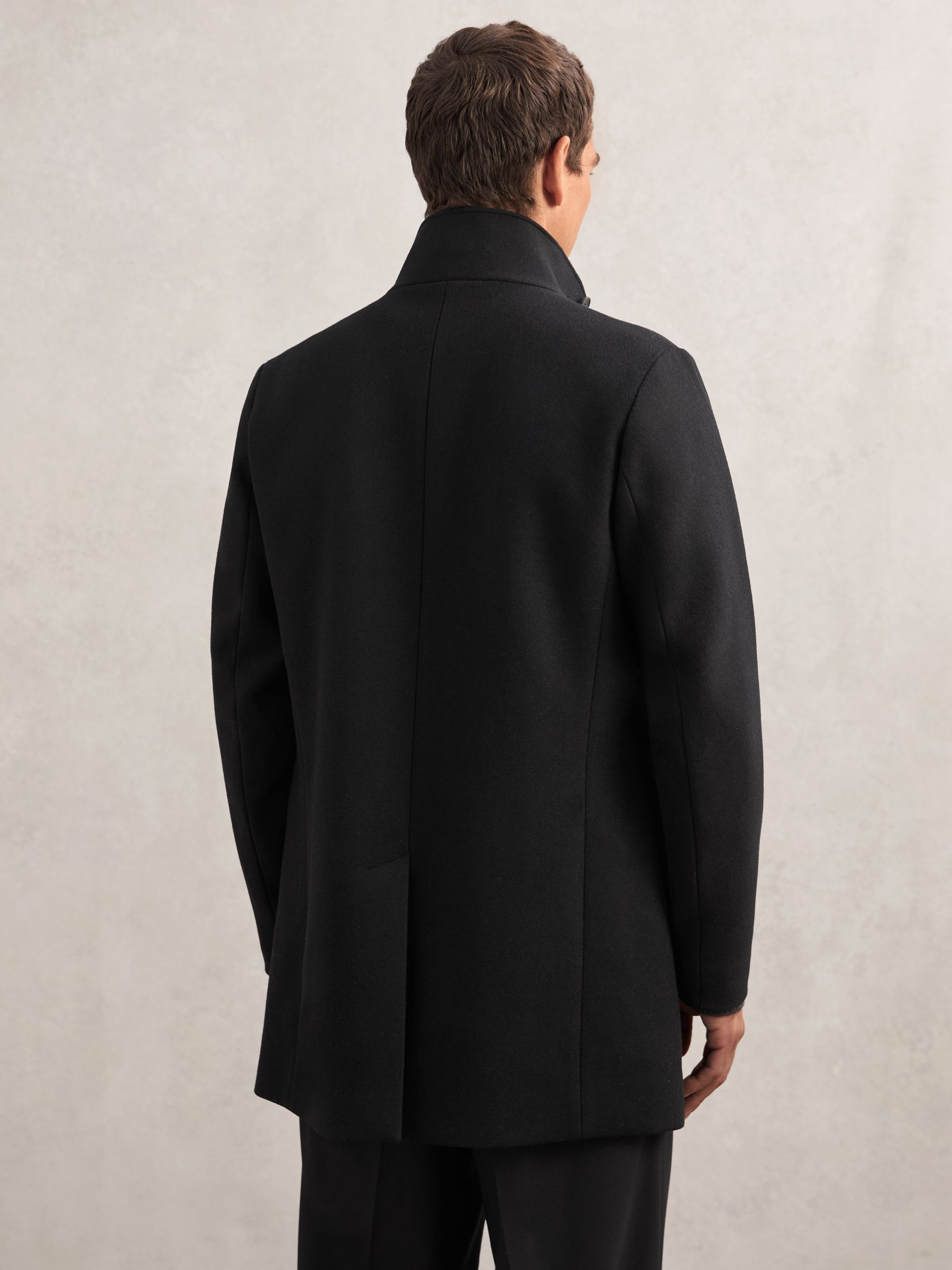 Wool-Blend Stand-Collar Coat in Black
