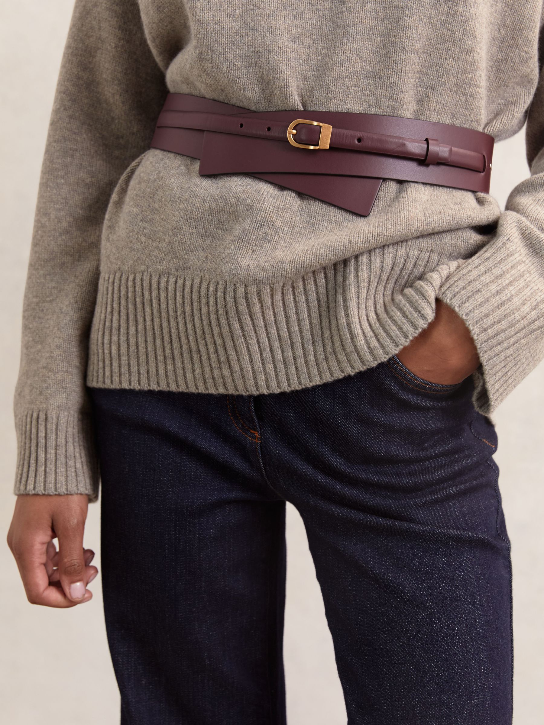 Leather Double-Strap Corset Waist Belt in Burgundy