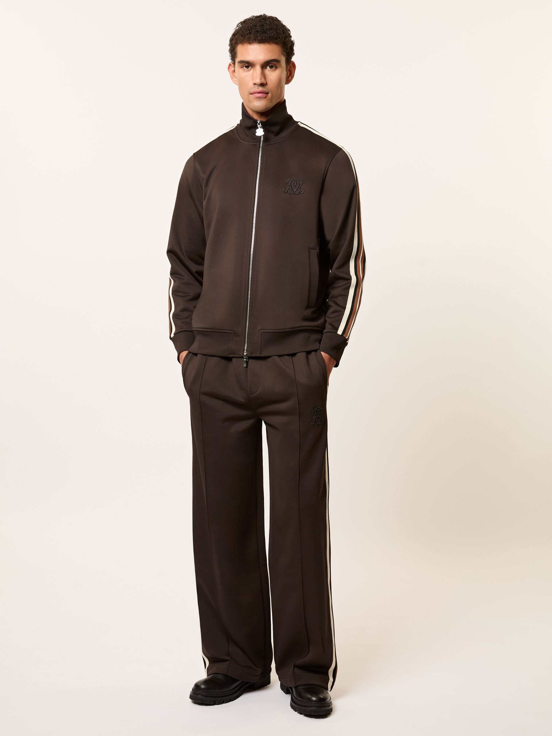 Monogram Zip-Through Relaxed Track Top in Brown