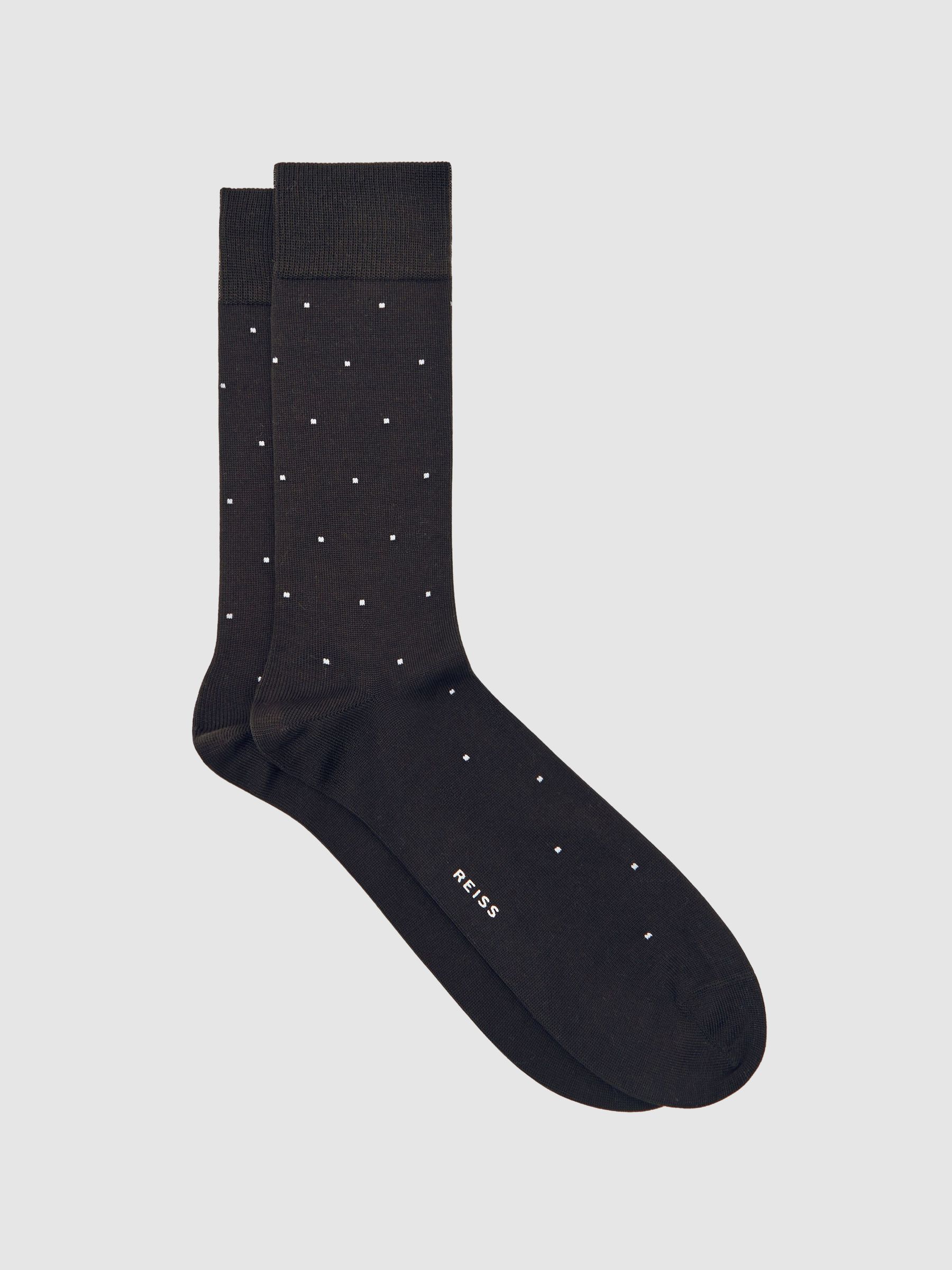 Cotton-Blend Polka-Dot Socks in Chocolate Brown