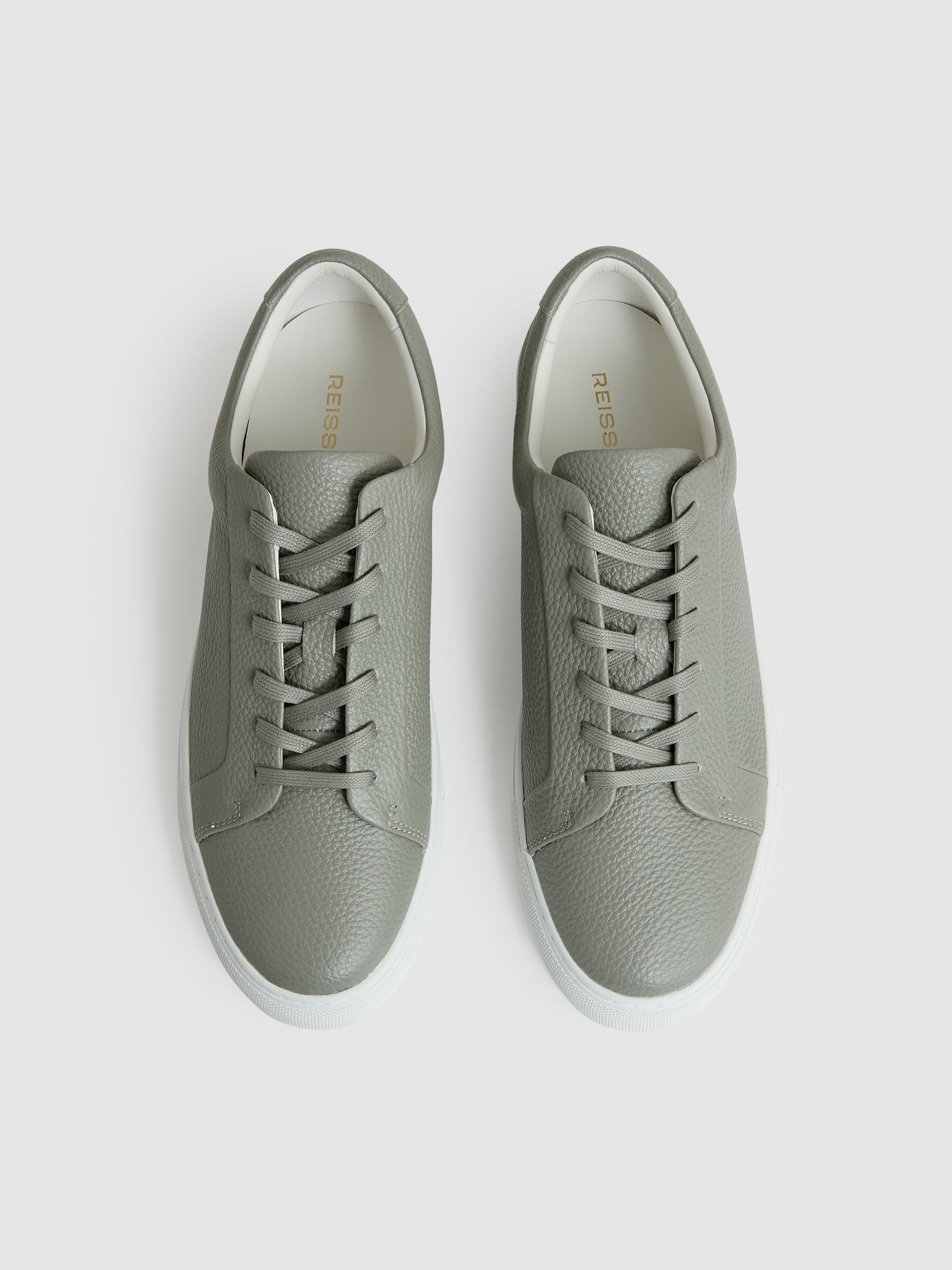 Tumbled-Leather Low-Top Trainers in Mint Green