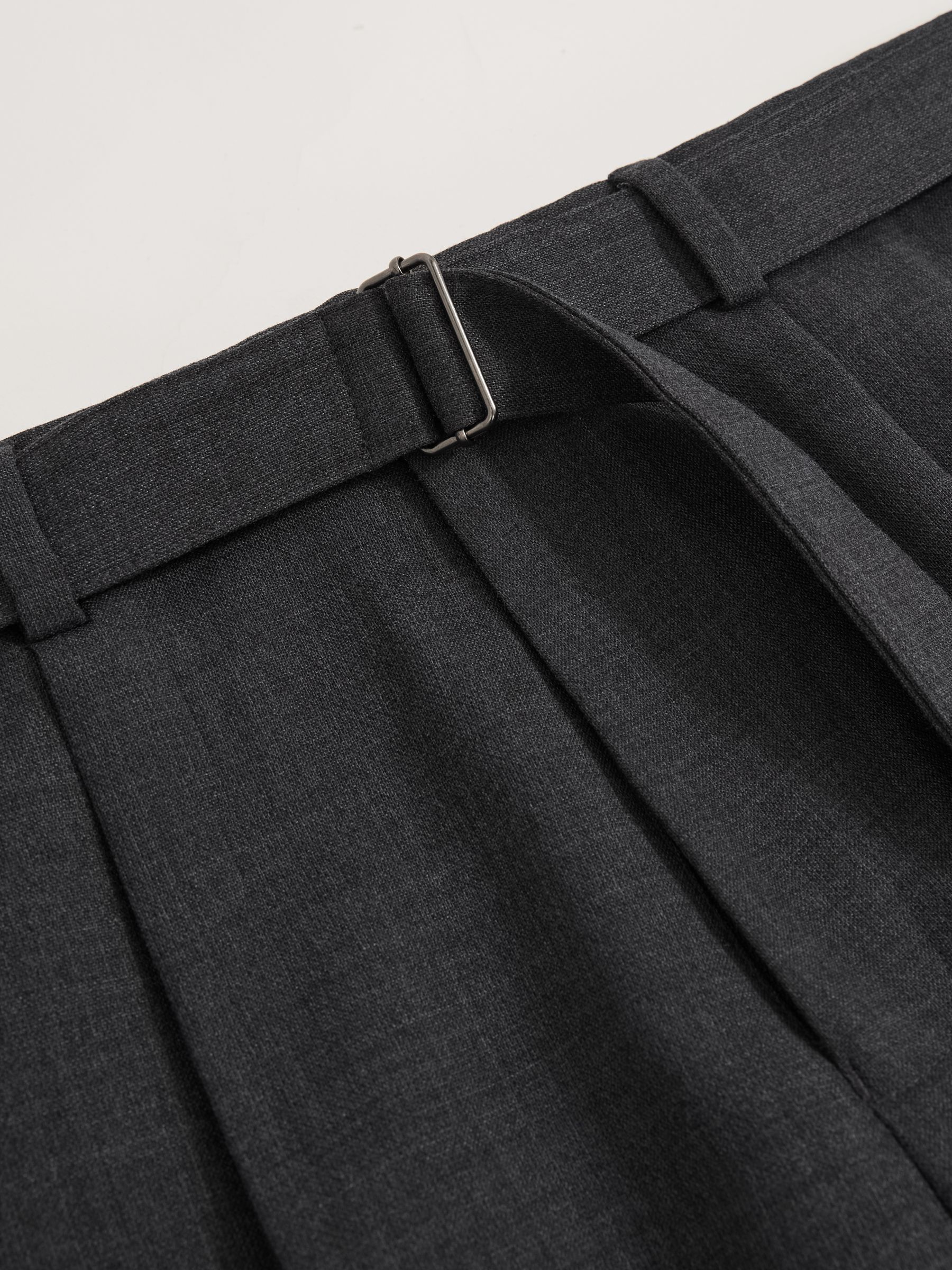 Wool-Blend Tailored-Fit Belted Trousers in Charcoal Grey