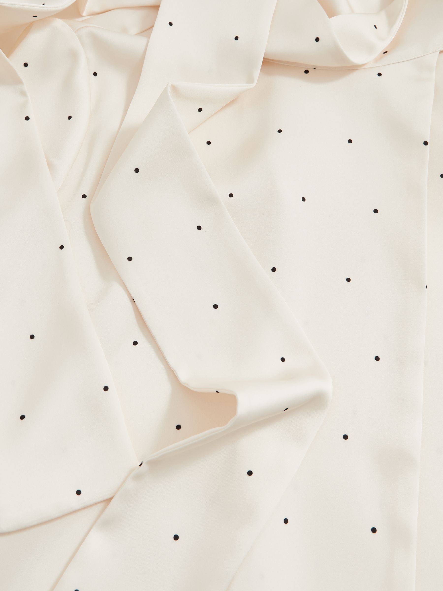 Satin Polka Dot Tie Neck Blouse in Ivory