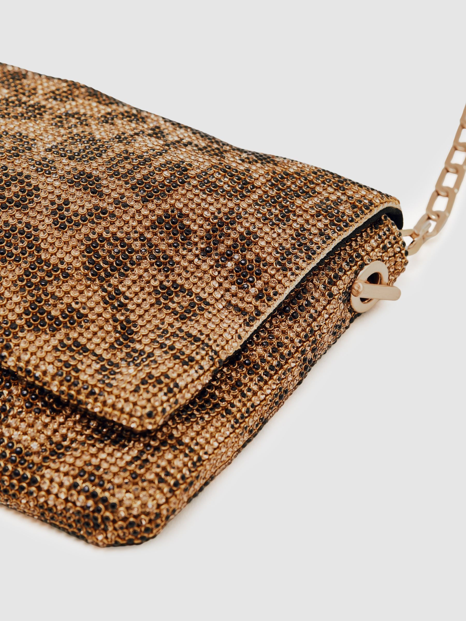 Leopard-Print Crystal Shoulder Bag in Animal Print