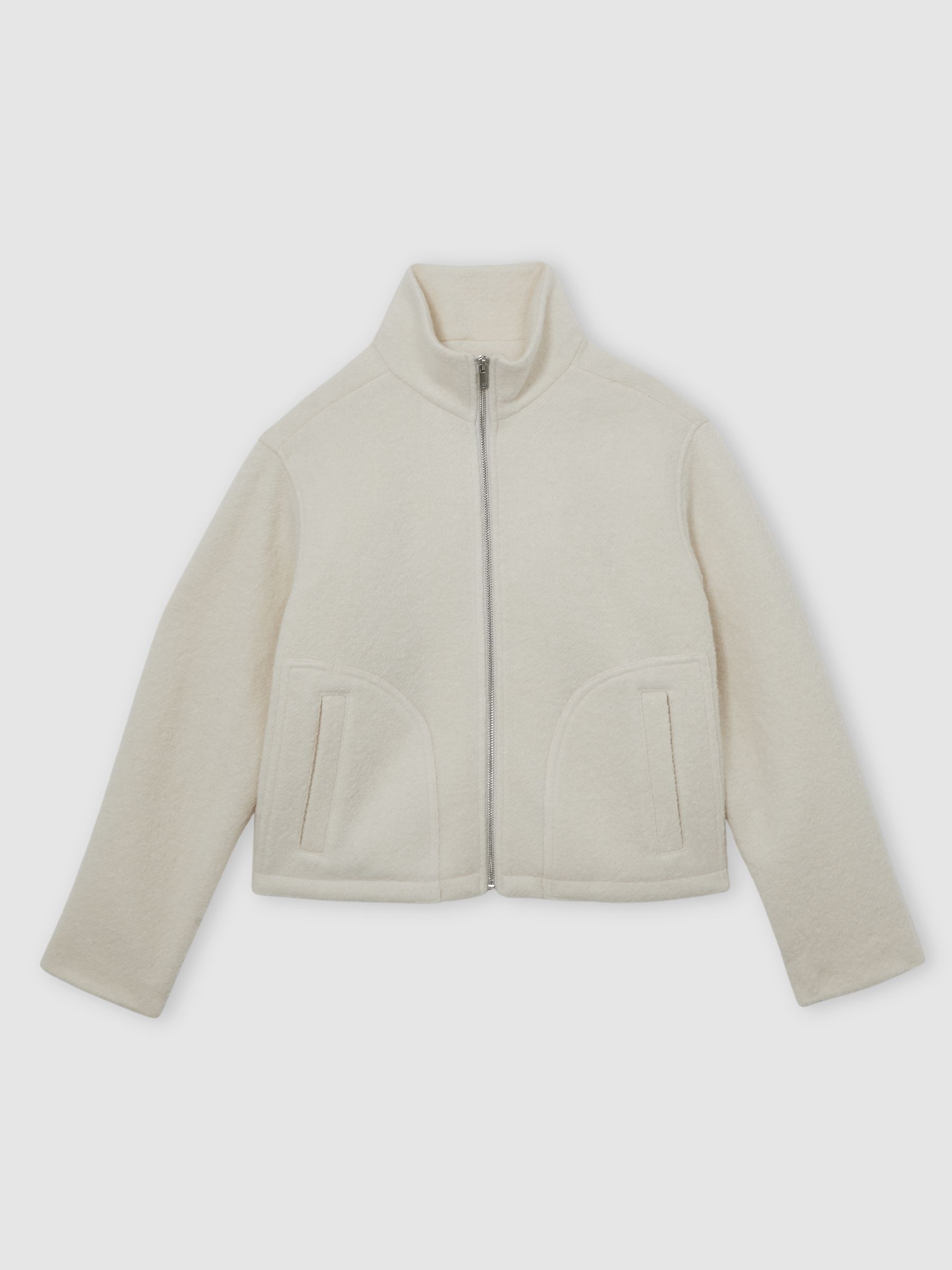 Wool Felted Funnel-Neck Jacket in Cream