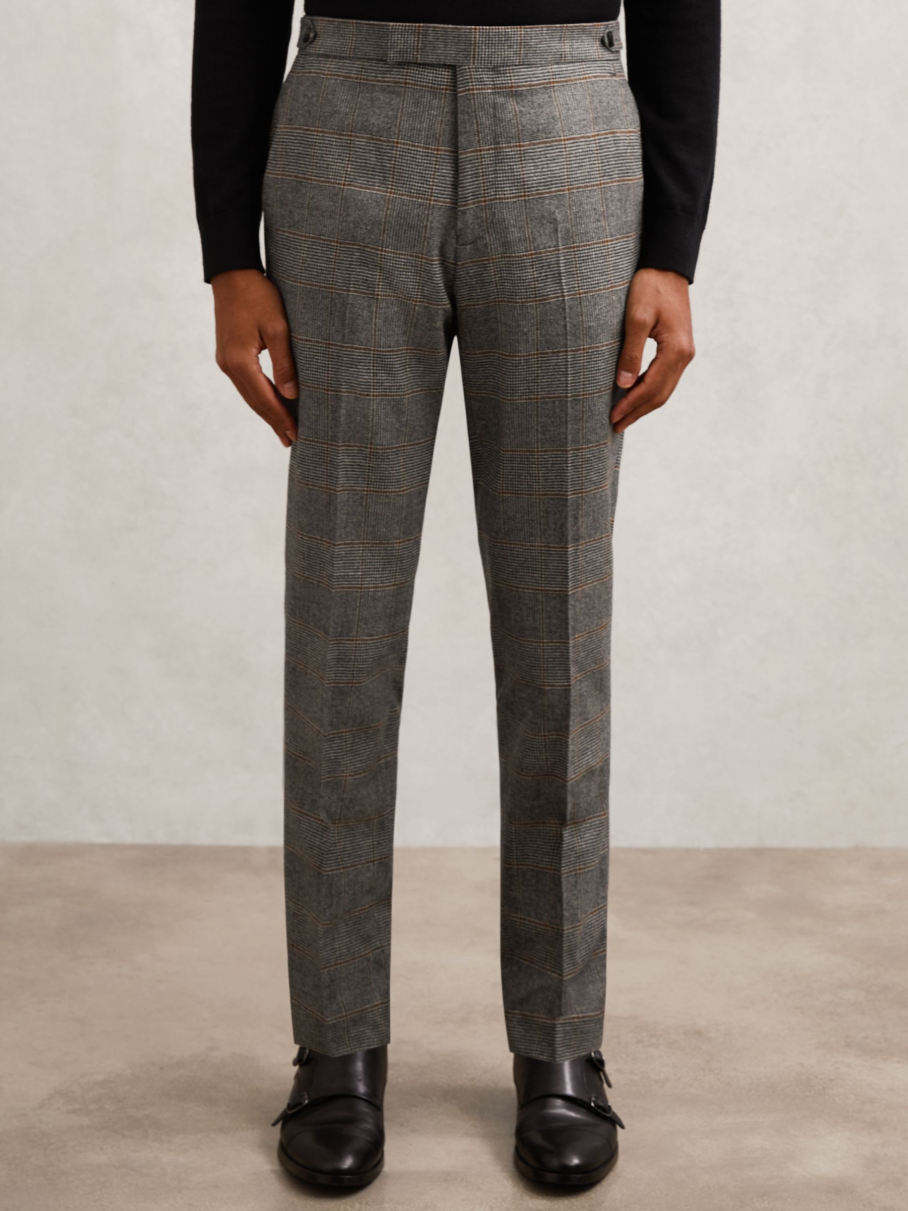 Wool Tailored-Fit Check Suit Trousers in Charcoal Grey