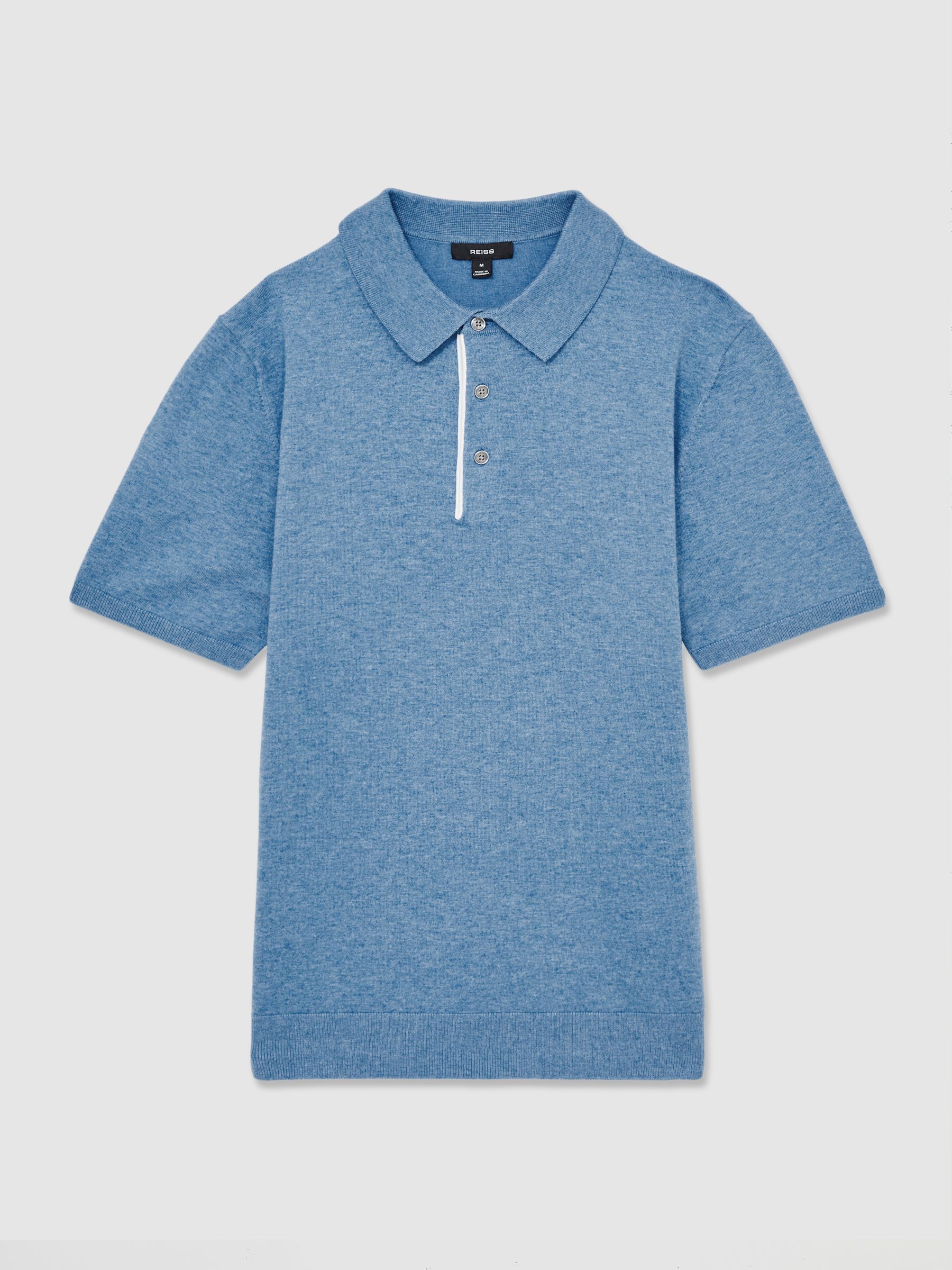 Contrast-Placket Polo Shirt With Cotton in Blue