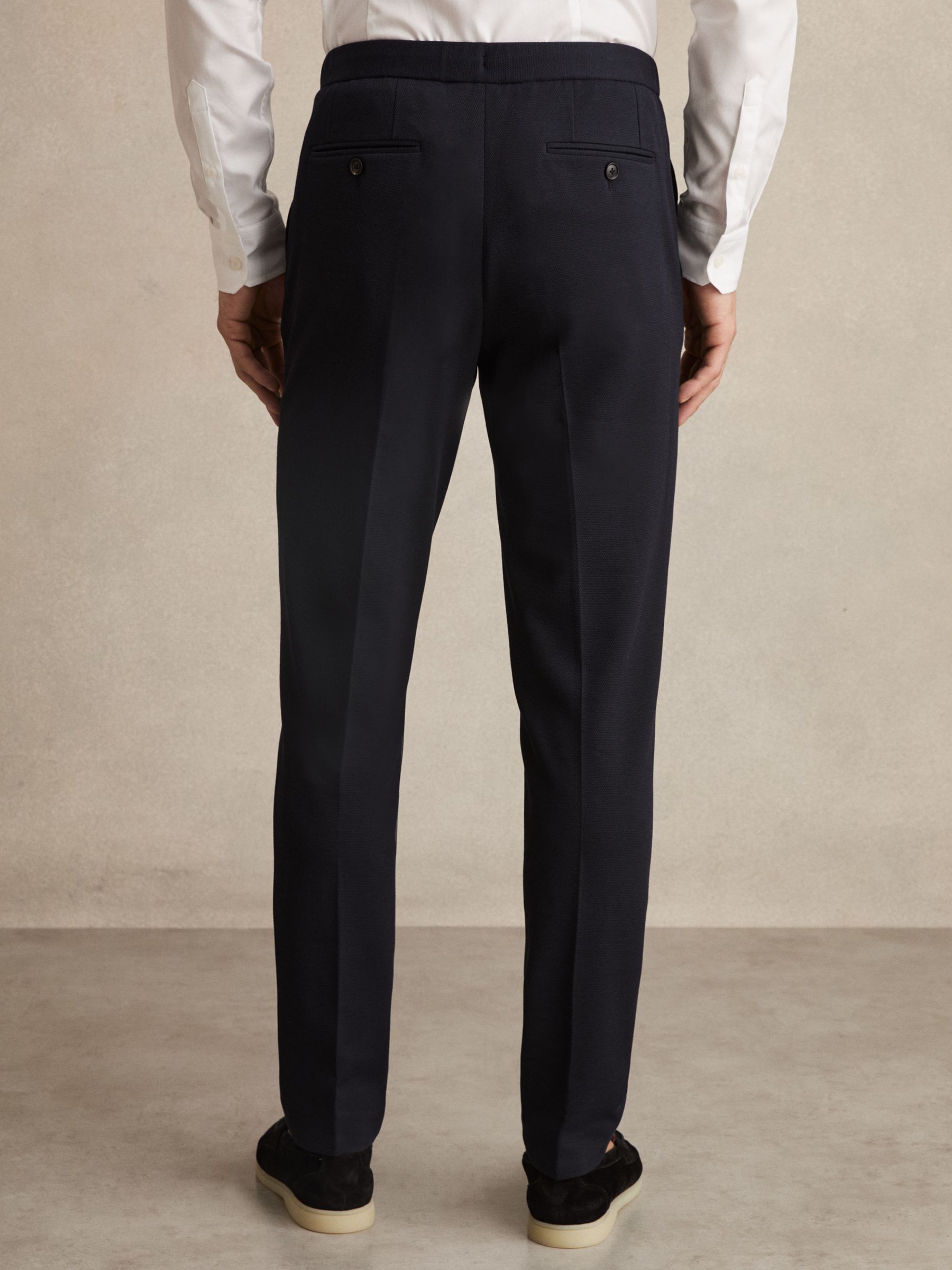 Stretch Pique Drawstring Trousers in Navy