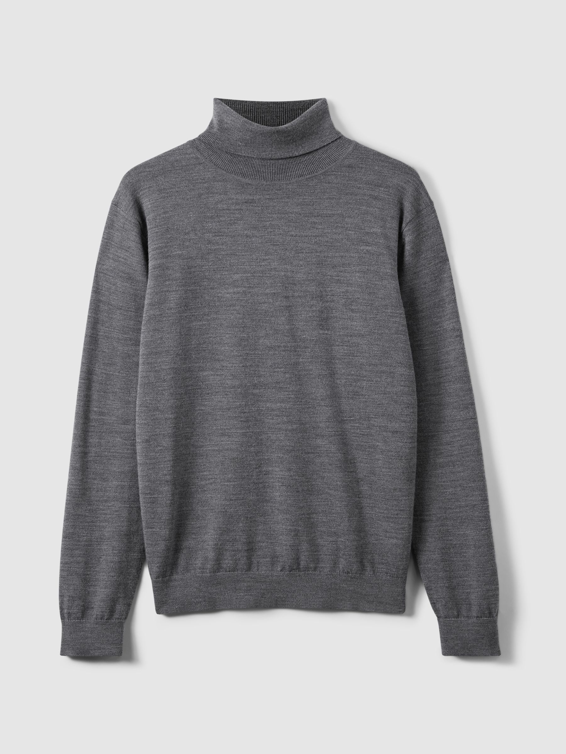 Merino Wool Roll-Neck Jumper in Derby Grey Marl