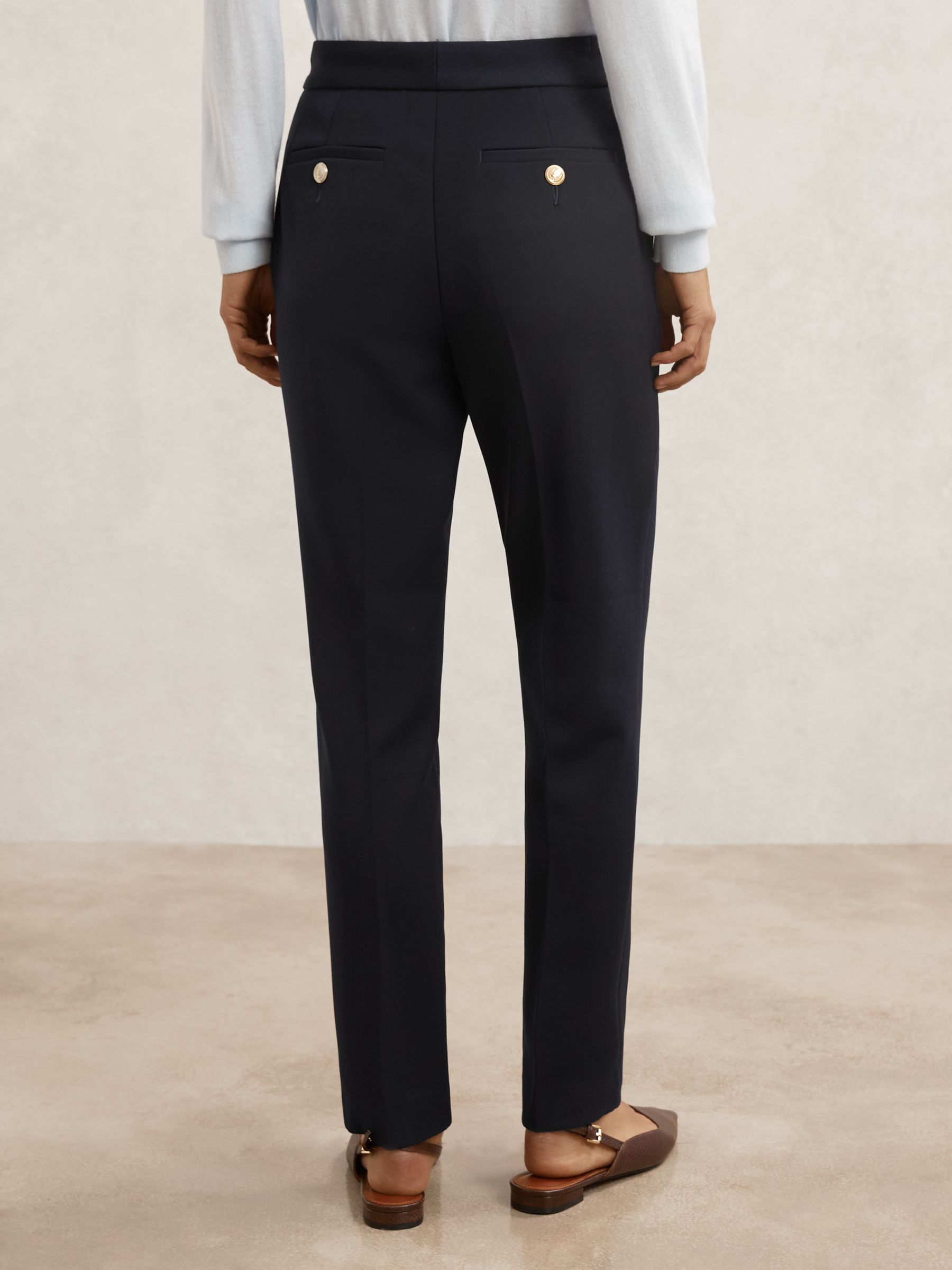 Tapered Button-Detail Trousers in Navy