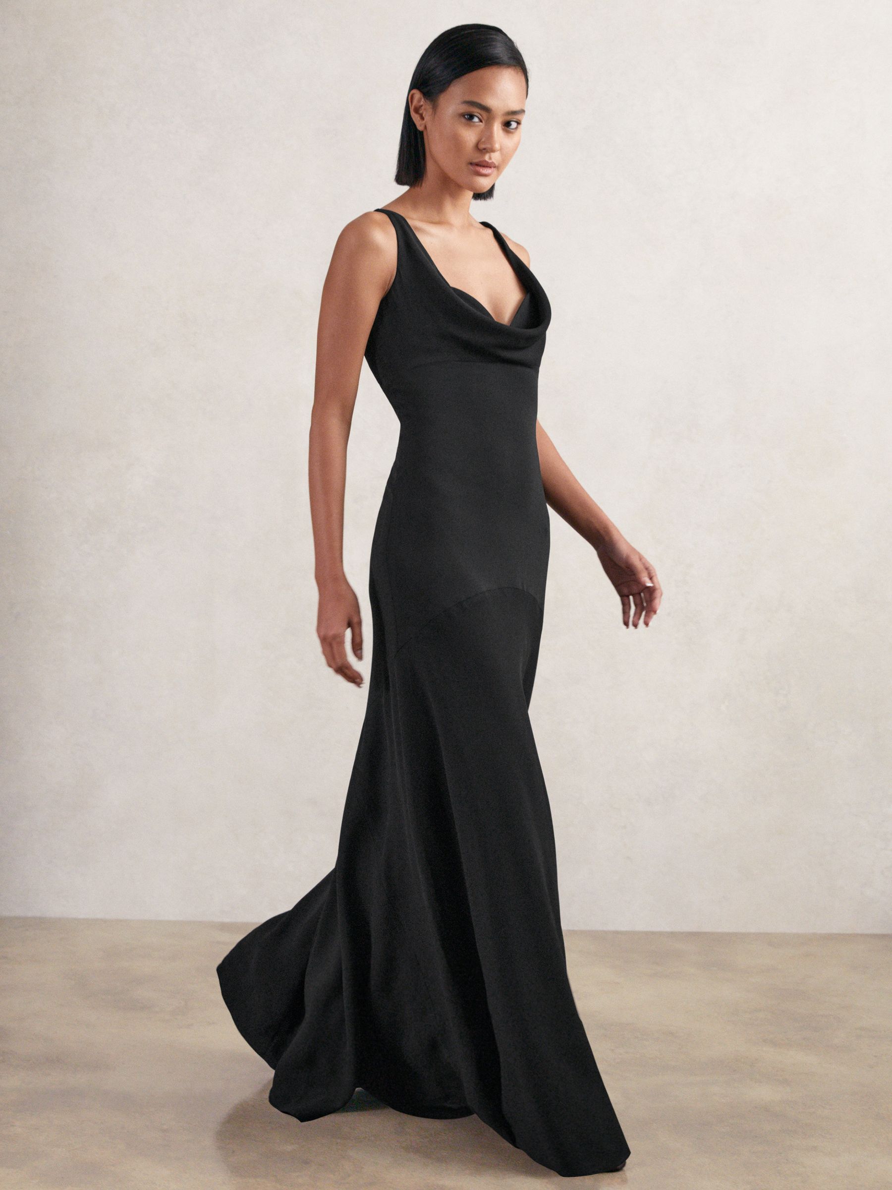 Cowl-Neck Sleeveless Maxi Dress in Black