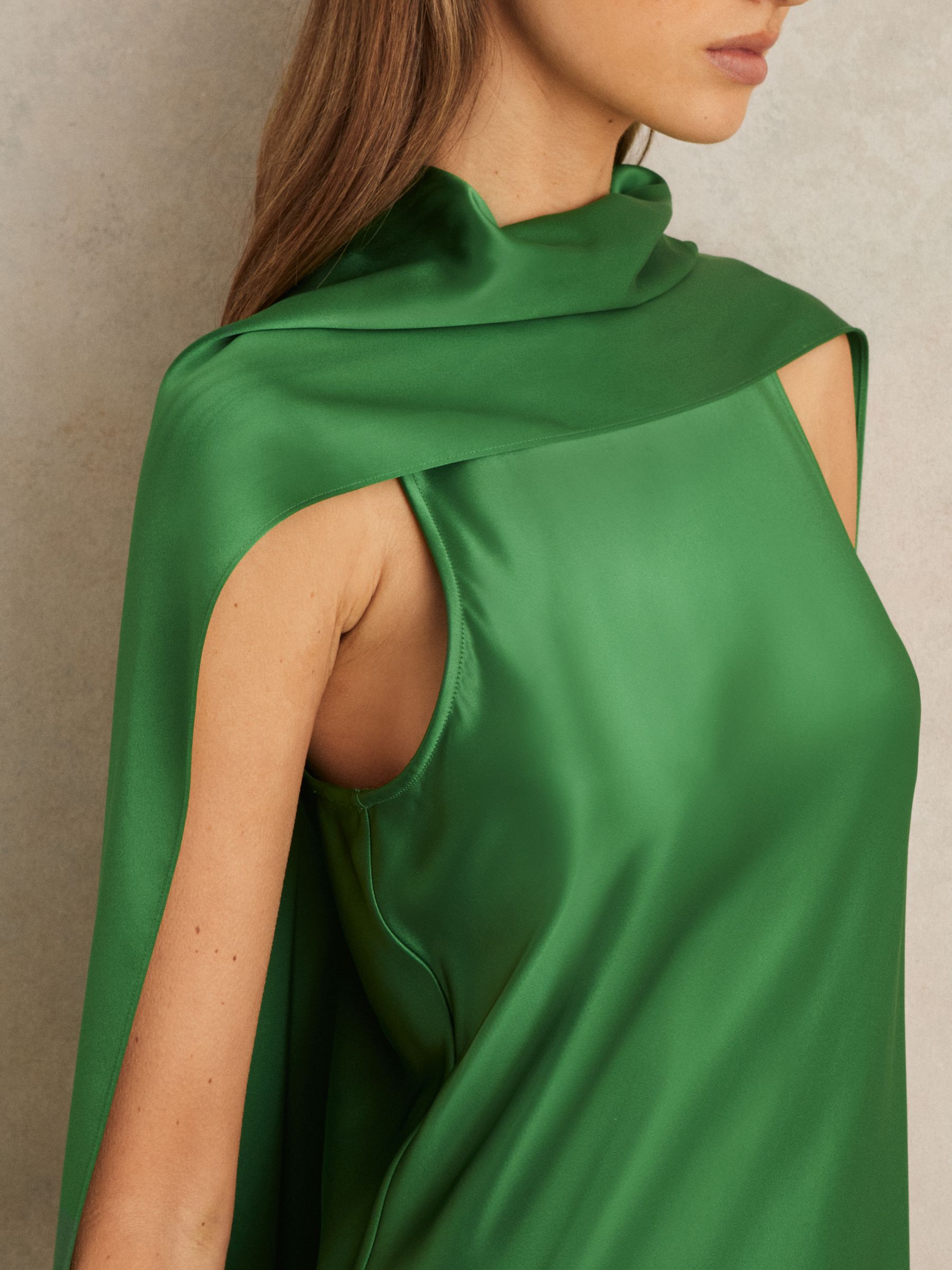 Satin Cape Maxi Dress in Green