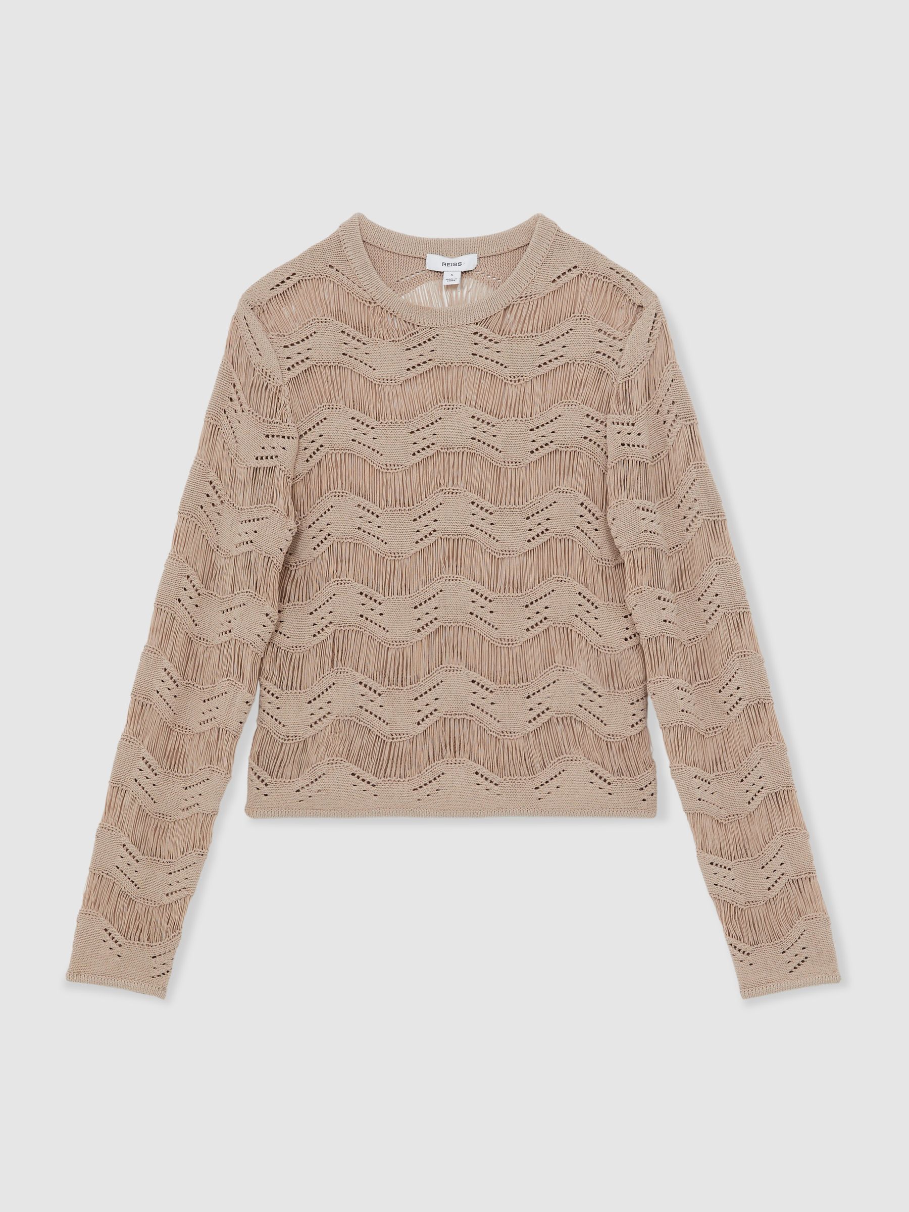 Cotton Blend Ladder Knit Top in Taupe Neutral